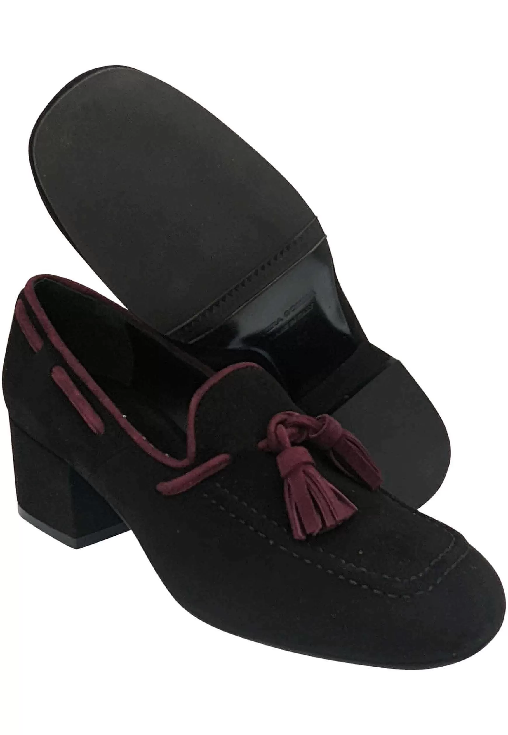 Mocassini Donna In Camoscio Nero Con Nappine In Contrasto Punta Tonda** Store