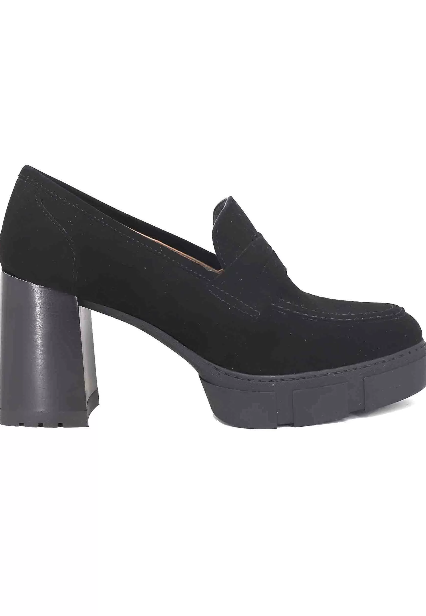 Mocassini Donna In Camoscio Nero Con Tacco Alto E Plateau*Unisa Best