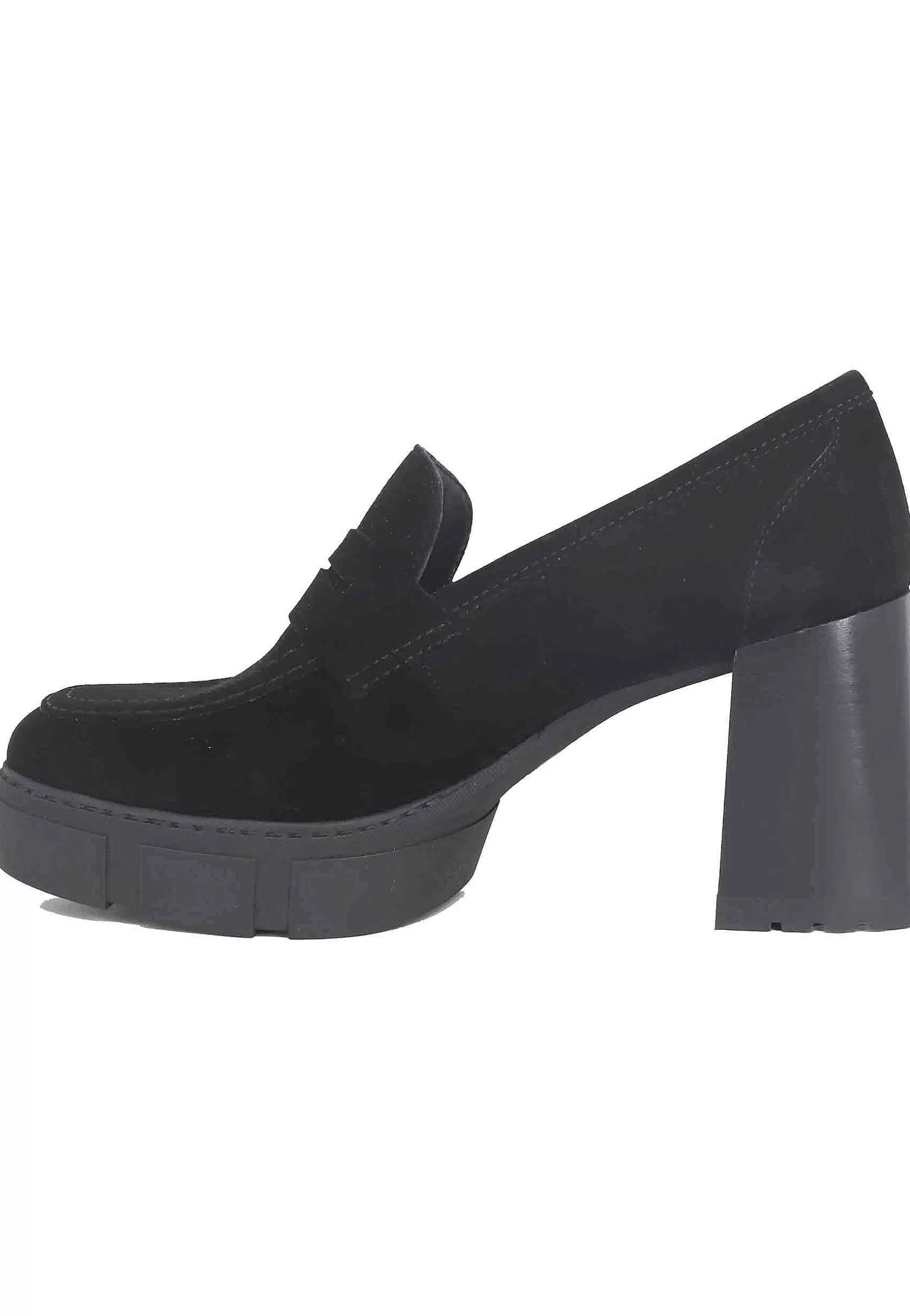 Mocassini Donna In Camoscio Nero Con Tacco Alto E Plateau*Unisa Best