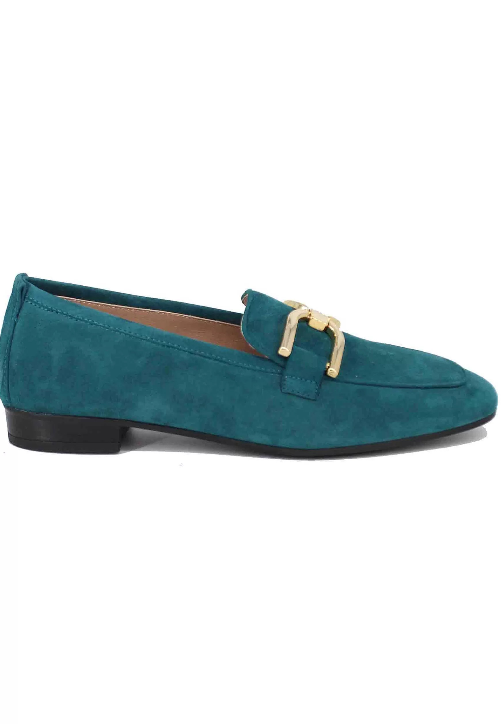 Mocassini Donna In Camoscio Petrolio Con Morsetto Oro*Unisa Flash Sale