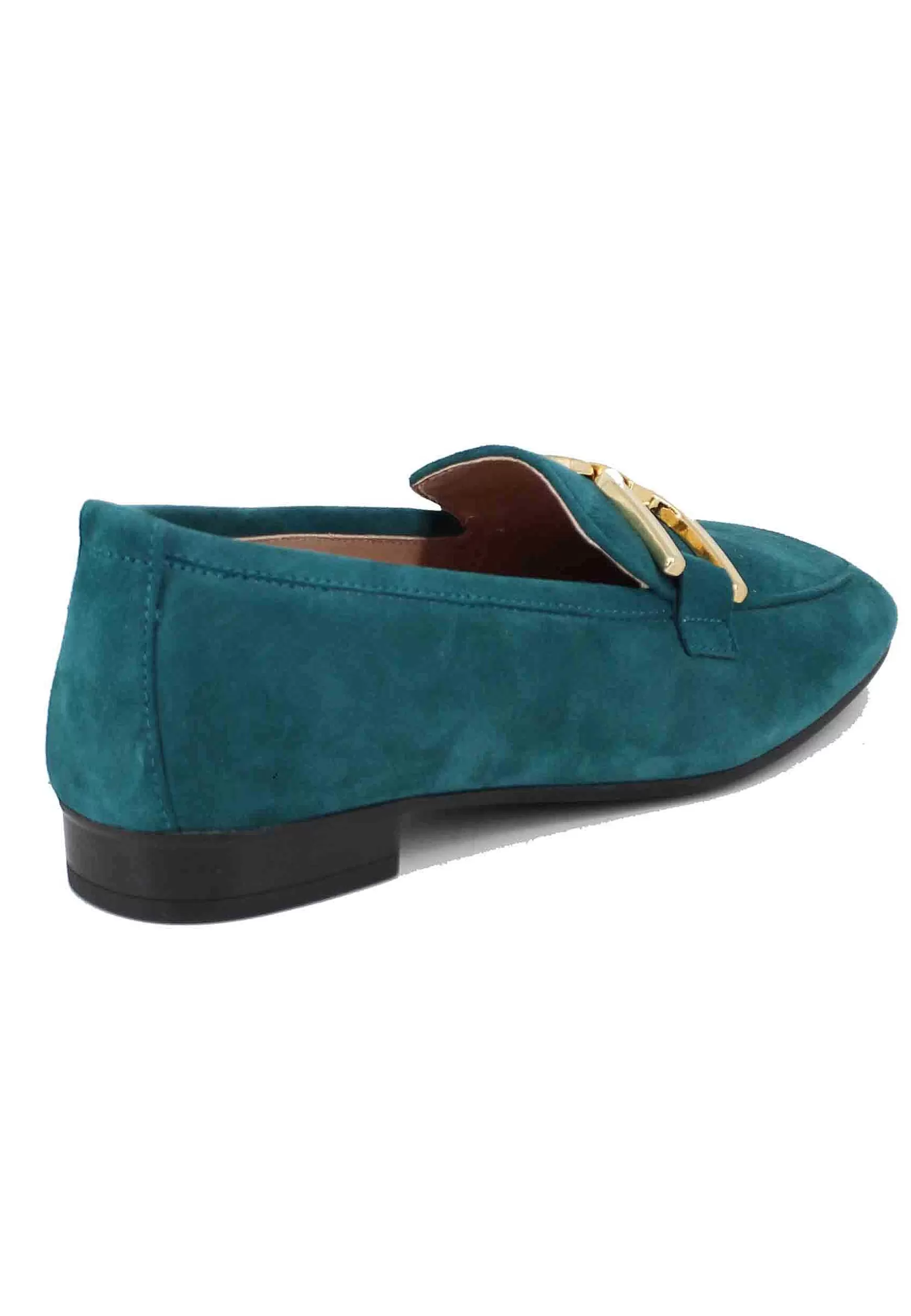 Mocassini Donna In Camoscio Petrolio Con Morsetto Oro*Unisa Flash Sale