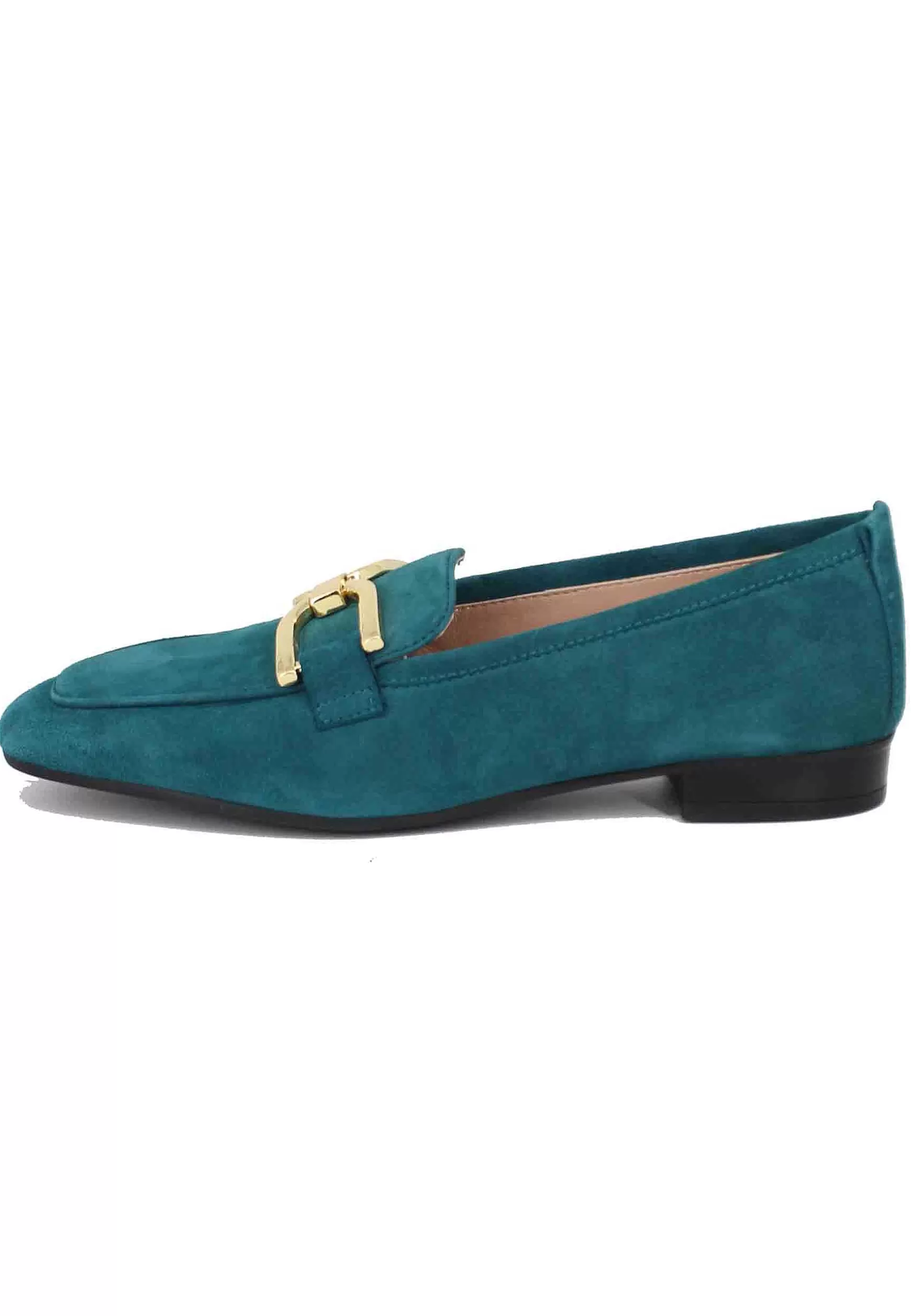 Mocassini Donna In Camoscio Petrolio Con Morsetto Oro*Unisa Flash Sale