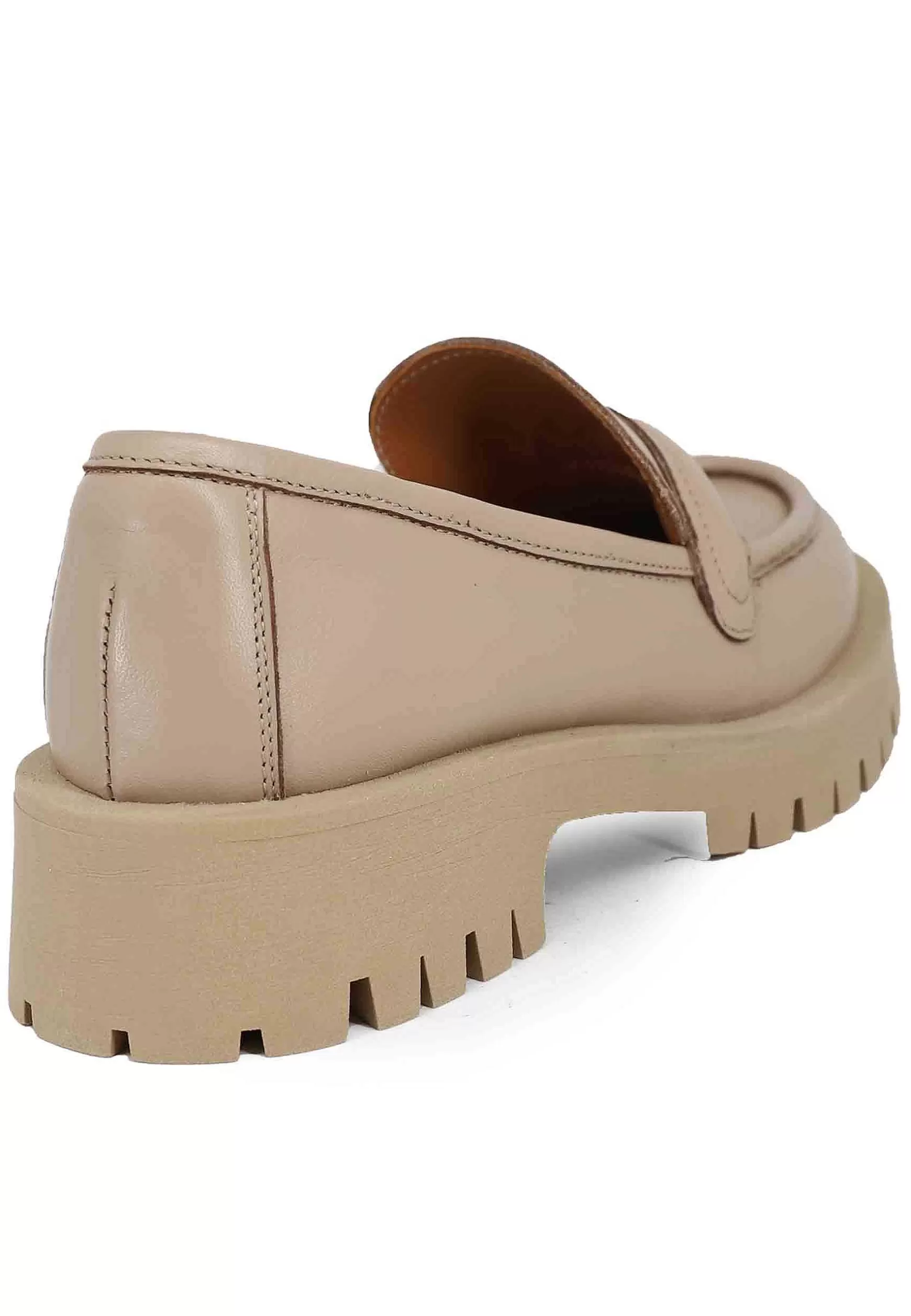 Mocassini Donna In Pelle Beige Con Suola In Gomma Carrarmato** Best Sale
