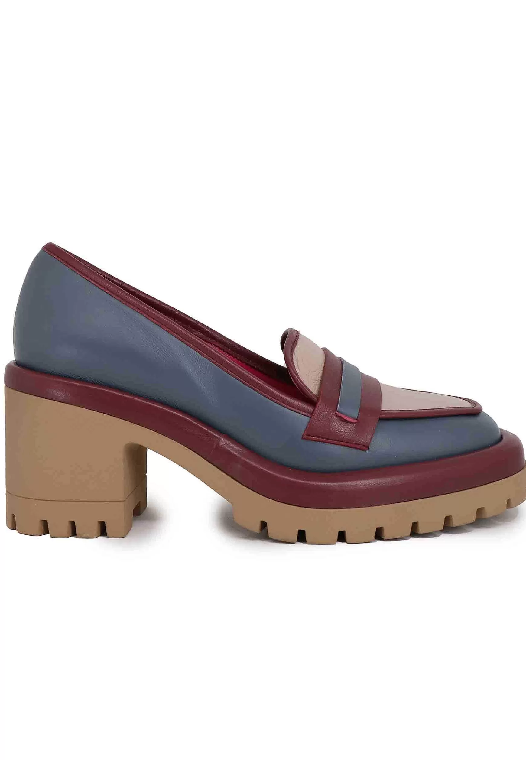 Mocassini Donna In Pelle Blu Con Suola Alta In Gomma*Le Babe Best Sale