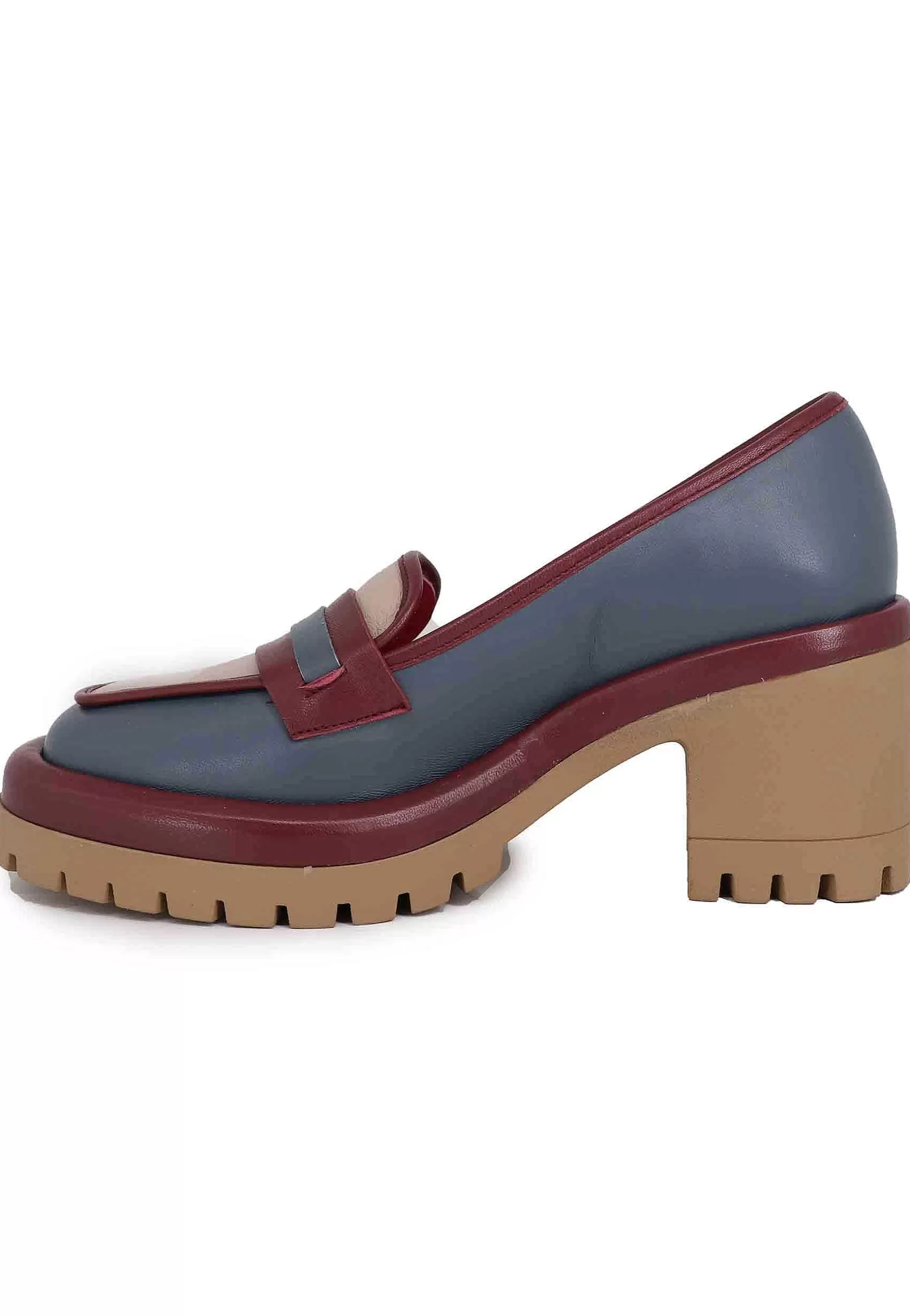Mocassini Donna In Pelle Blu Con Suola Alta In Gomma*Le Babe Best Sale