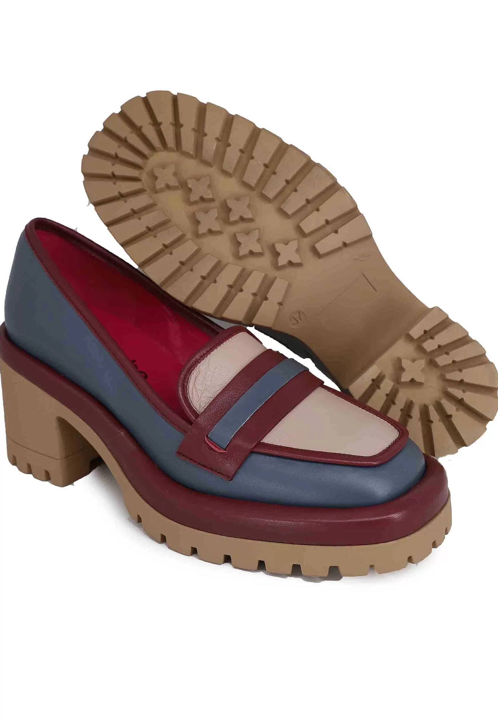 Mocassini Donna In Pelle Blu Con Suola Alta In Gomma*Le Babe Best Sale