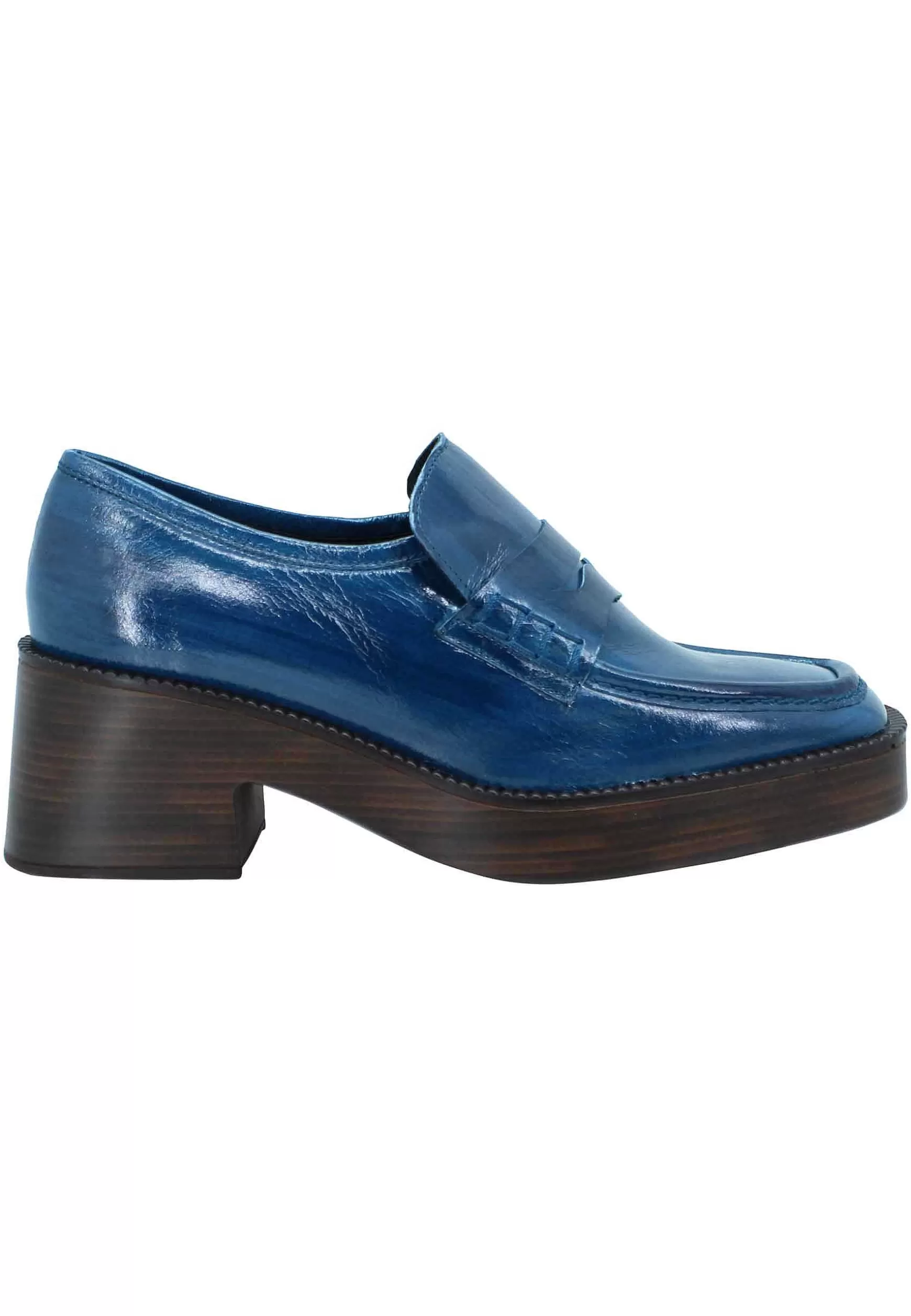 Mocassini Donna In Pelle Blu Con Tacco E Plateau In Gomma*Pons Quintana Hot