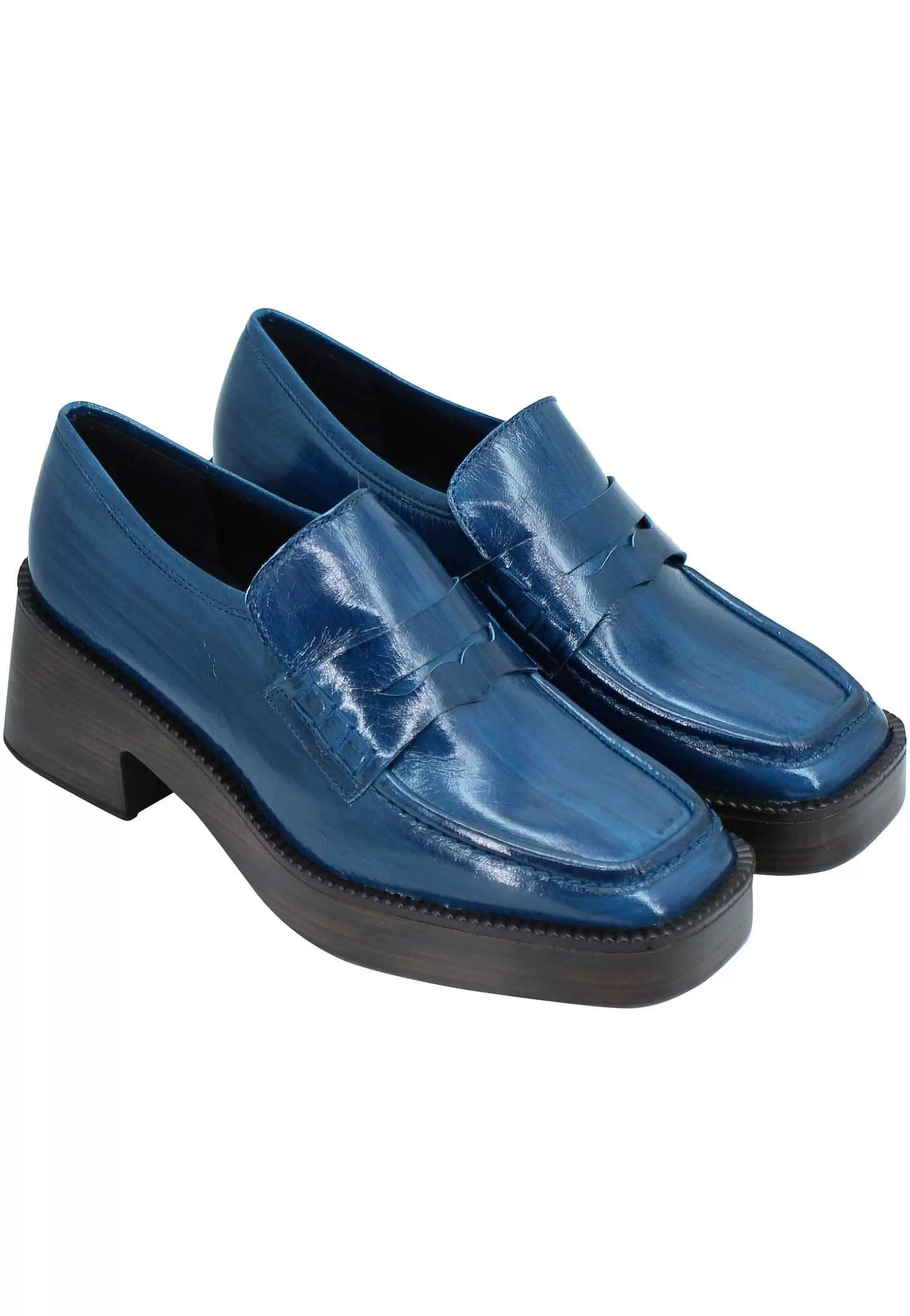 Mocassini Donna In Pelle Blu Con Tacco E Plateau In Gomma*Pons Quintana Hot