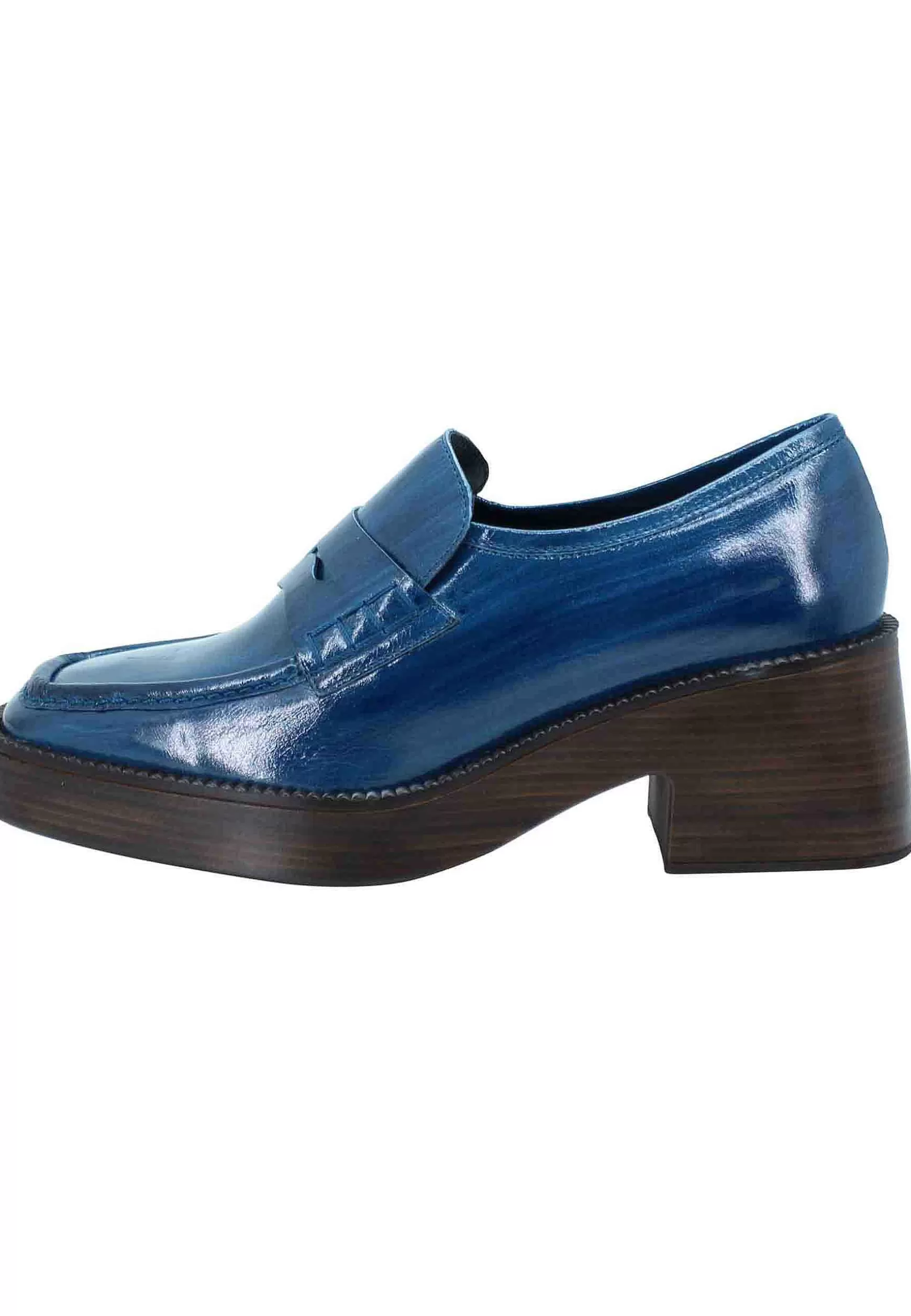 Mocassini Donna In Pelle Blu Con Tacco E Plateau In Gomma*Pons Quintana Hot