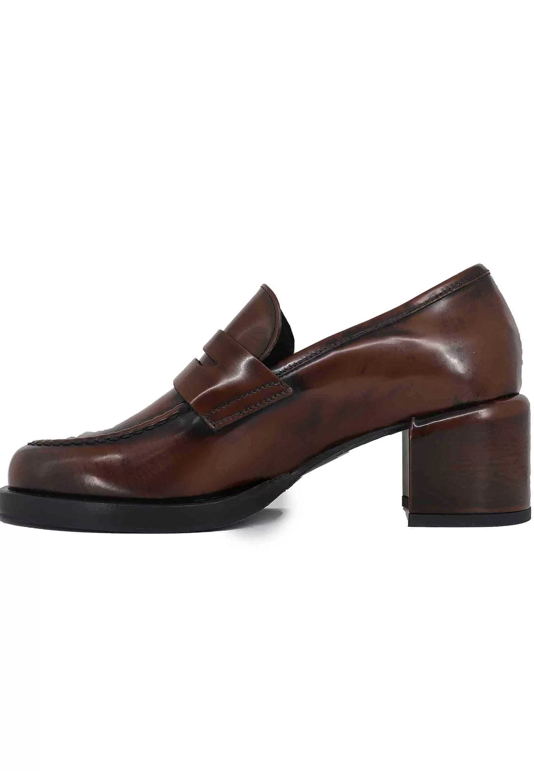 Mocassini Donna In Pelle Marrone Con Tacco In Pelle E Punta Tonda*Poesie Veneziane Sale