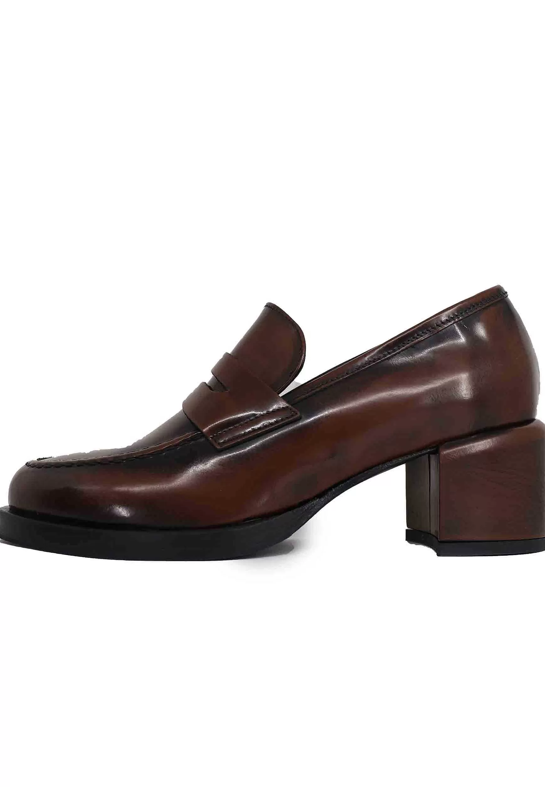 Mocassini Donna In Pelle Marrone Con Tacco In Pelle E Punta Tonda*Poesie Veneziane Sale