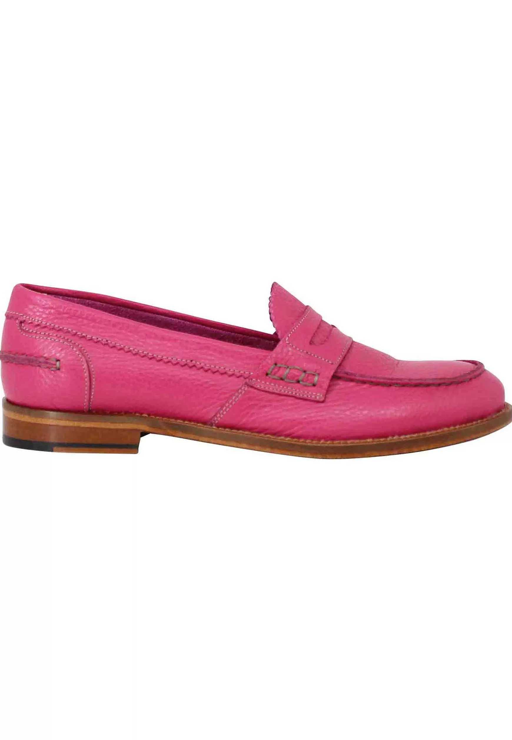 Mocassini Donna In Pelle Martellata Fuxia Con Bendina In Tono E Suola In Cuoio** Discount