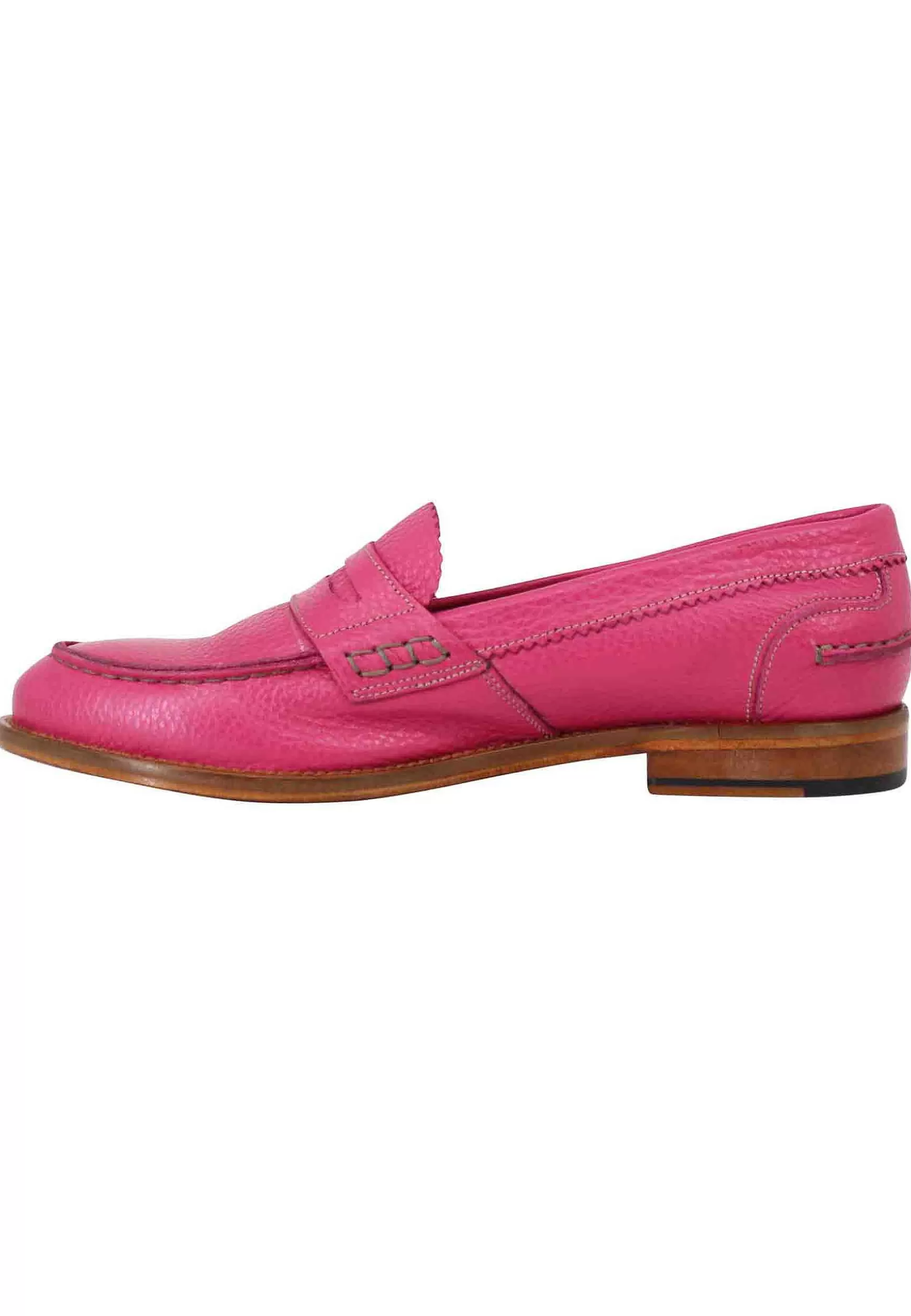 Mocassini Donna In Pelle Martellata Fuxia Con Bendina In Tono E Suola In Cuoio** Discount