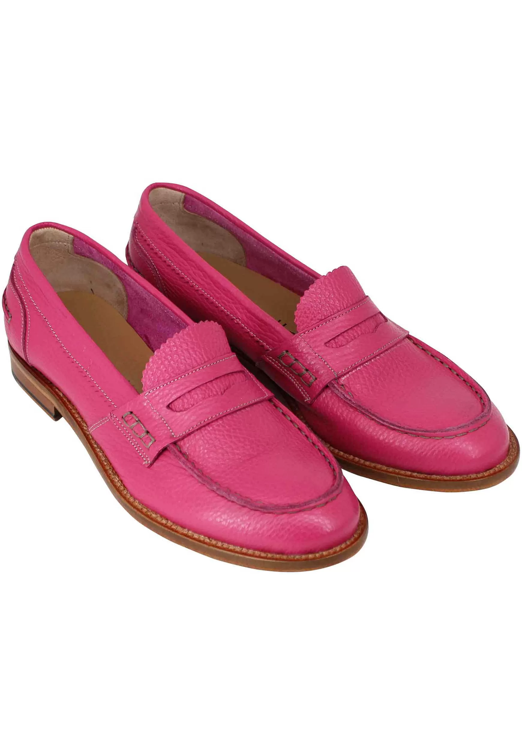 Mocassini Donna In Pelle Martellata Fuxia Con Bendina In Tono E Suola In Cuoio** Discount