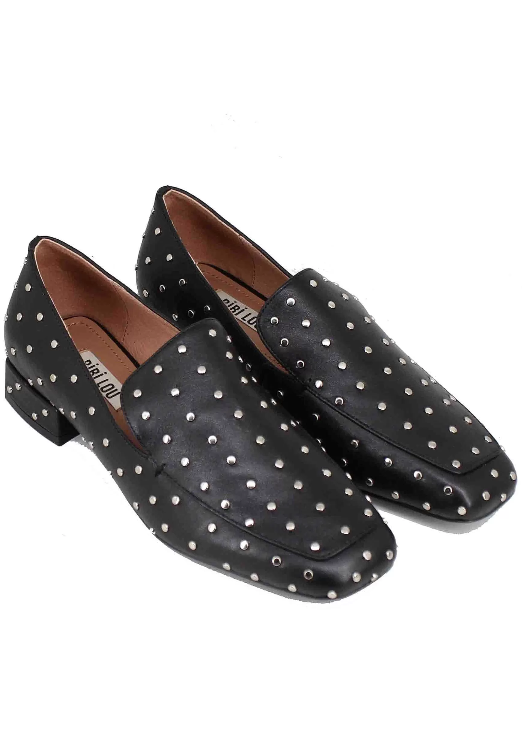 Mocassini Donna In Pelle Nera Con Borchie Argento Lillian*Bibi Lou Hot