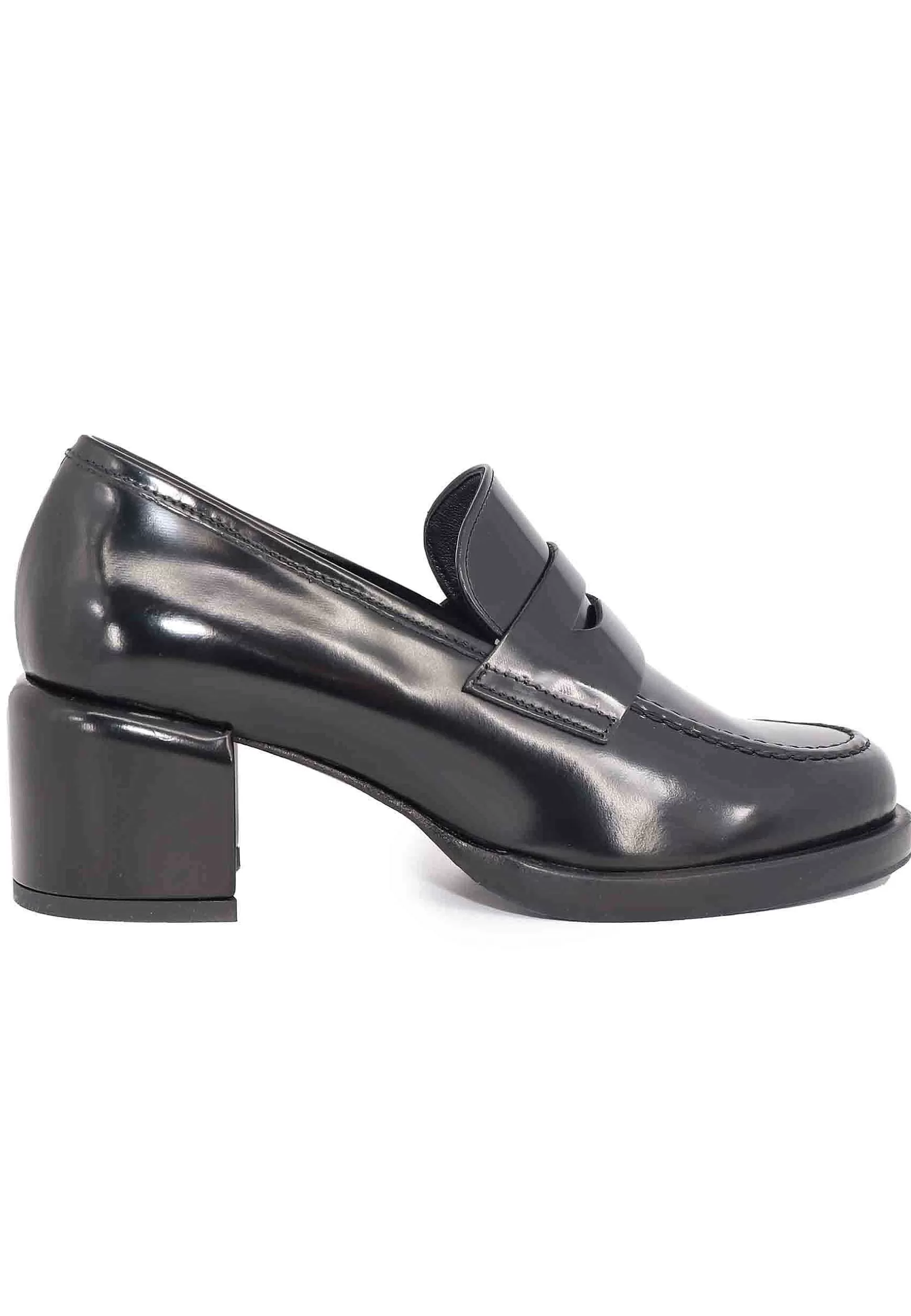 Mocassini Donna In Pelle Nera Con Tacco In Pelle E Punta Tonda*Poesie Veneziane Outlet