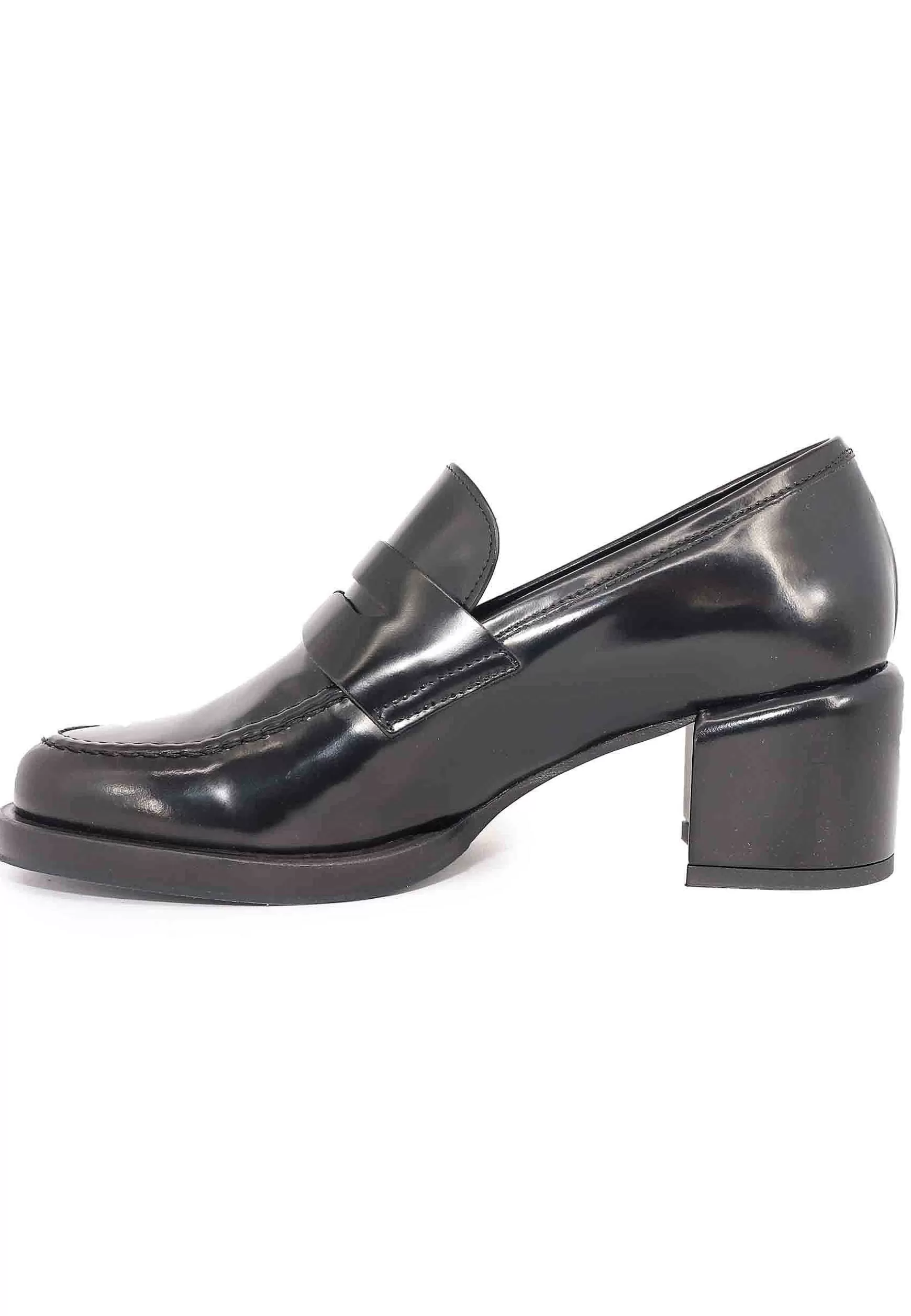 Mocassini Donna In Pelle Nera Con Tacco In Pelle E Punta Tonda*Poesie Veneziane Outlet