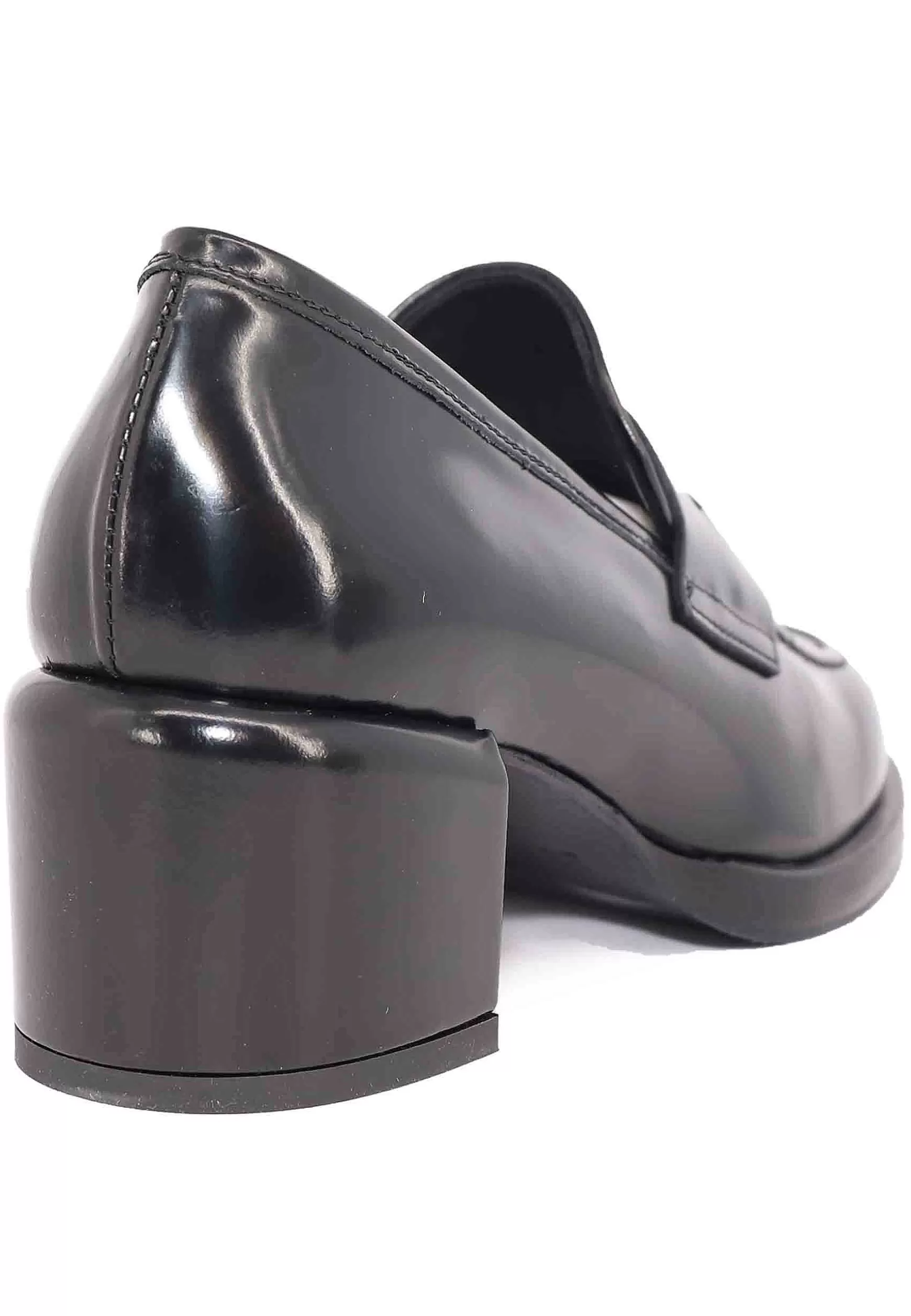 Mocassini Donna In Pelle Nera Con Tacco In Pelle E Punta Tonda*Poesie Veneziane Outlet