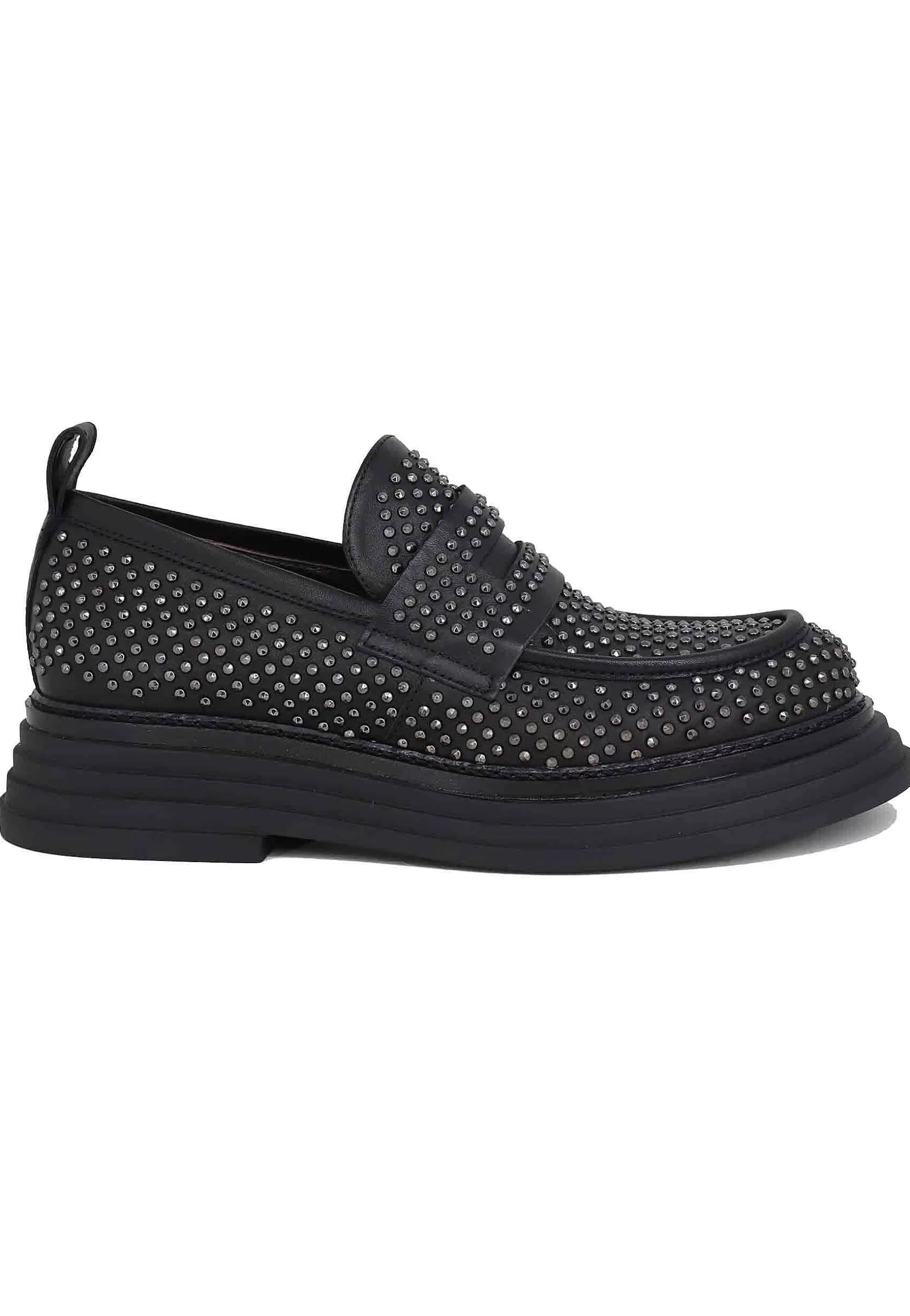 Mocassini Donna In Pelle Nera E Borchie Argento Con Suola In Gomma*Laura Bellariva Clearance