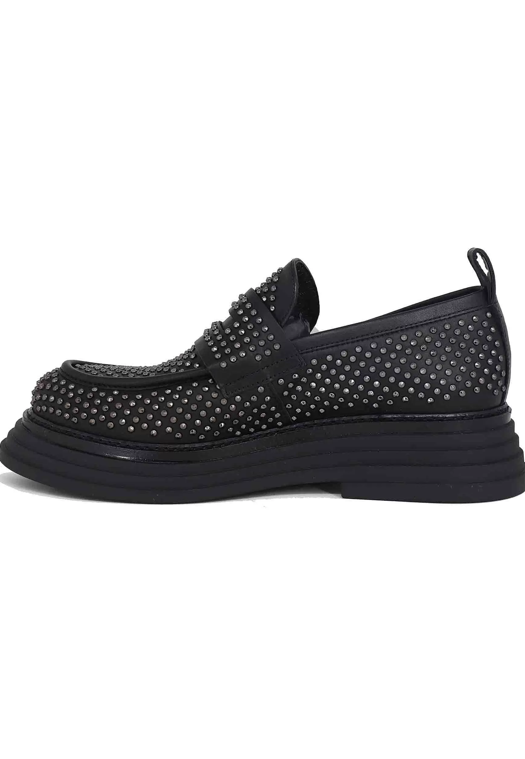 Mocassini Donna In Pelle Nera E Borchie Argento Con Suola In Gomma*Laura Bellariva Clearance