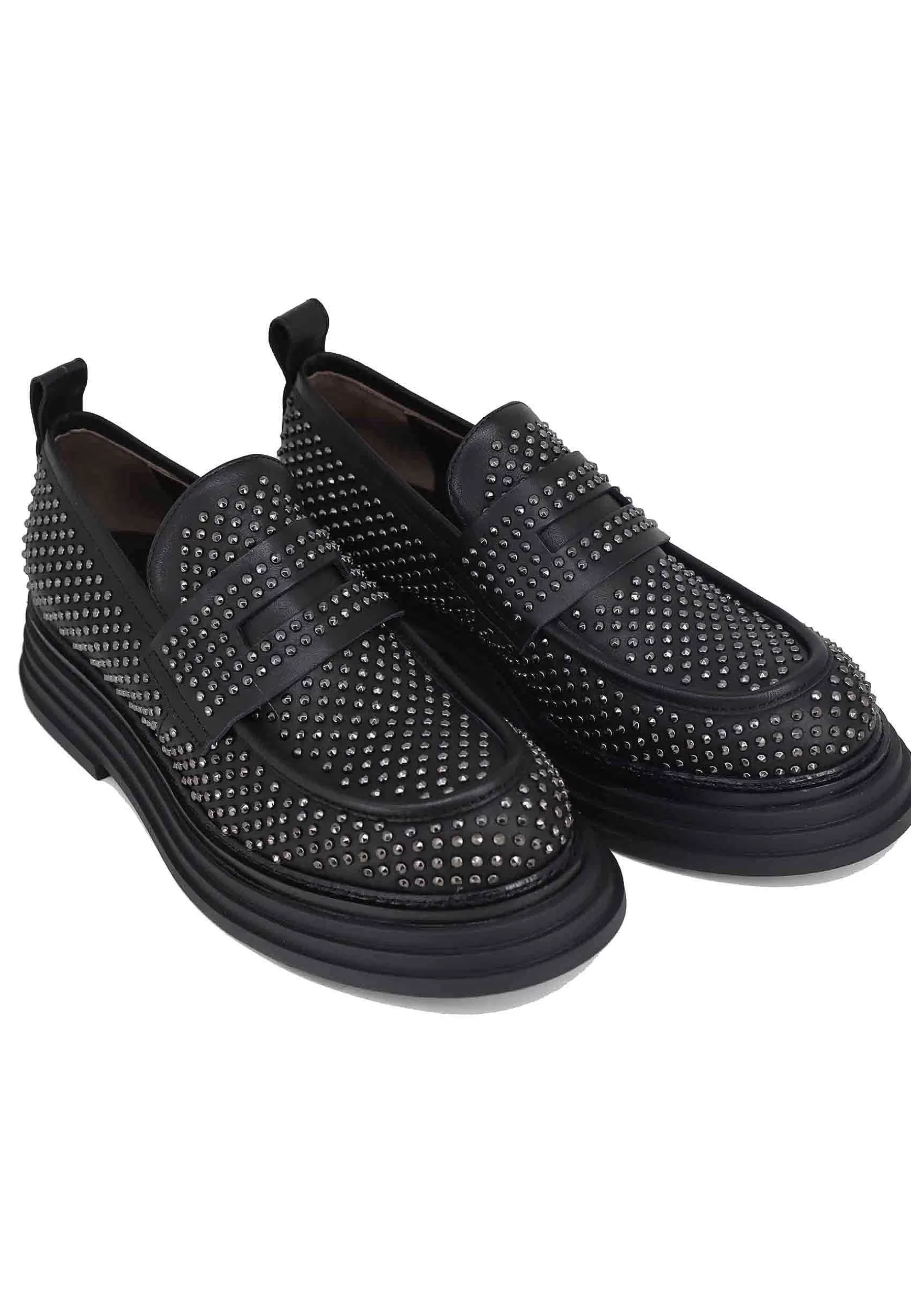 Mocassini Donna In Pelle Nera E Borchie Argento Con Suola In Gomma*Laura Bellariva Clearance