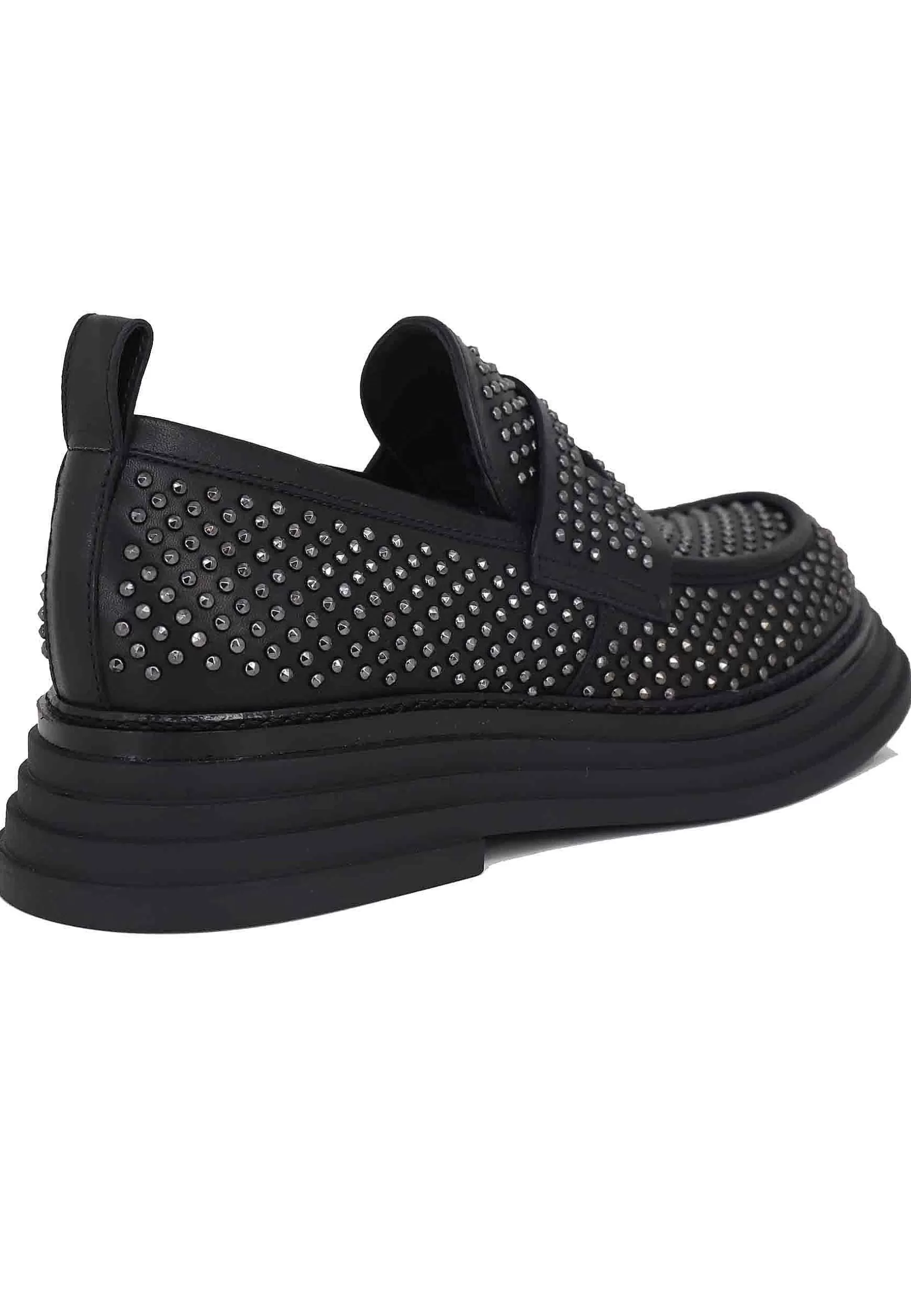 Mocassini Donna In Pelle Nera E Borchie Argento Con Suola In Gomma*Laura Bellariva Clearance