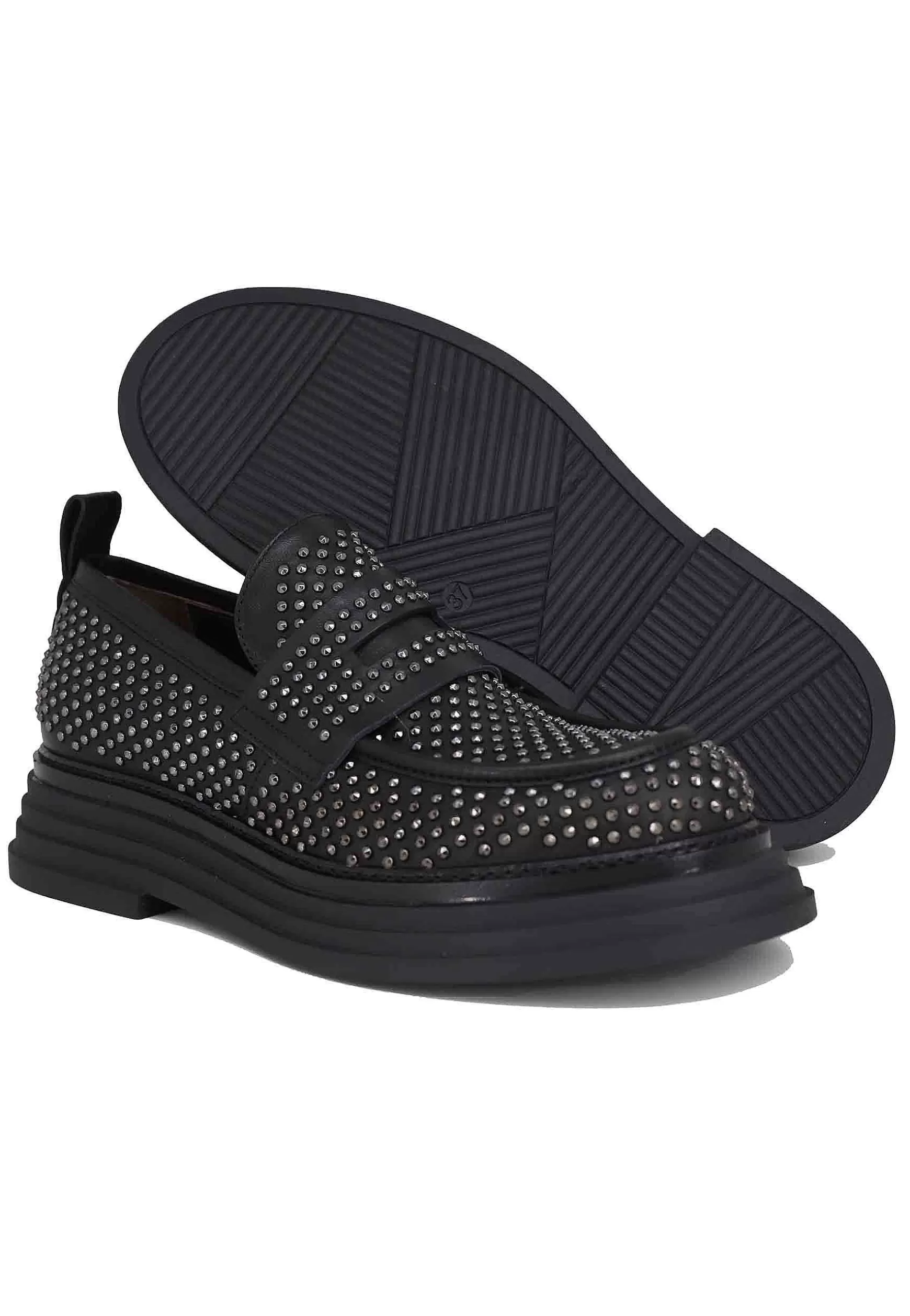 Mocassini Donna In Pelle Nera E Borchie Argento Con Suola In Gomma*Laura Bellariva Clearance