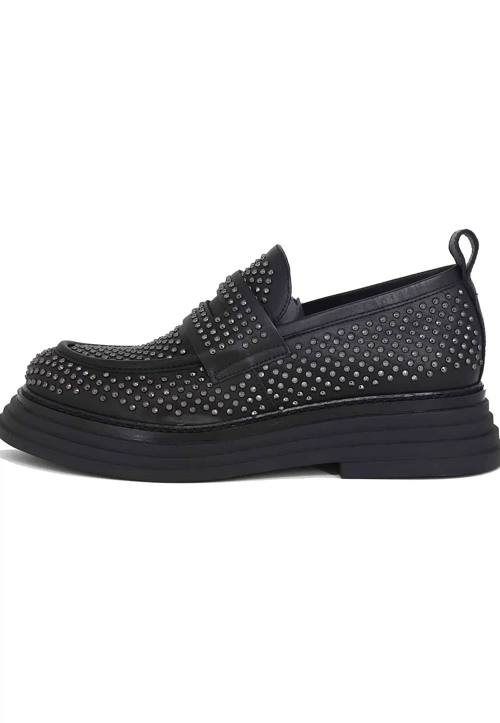 Mocassini Donna In Pelle Nera E Borchie Argento Con Suola In Gomma*Laura Bellariva Clearance