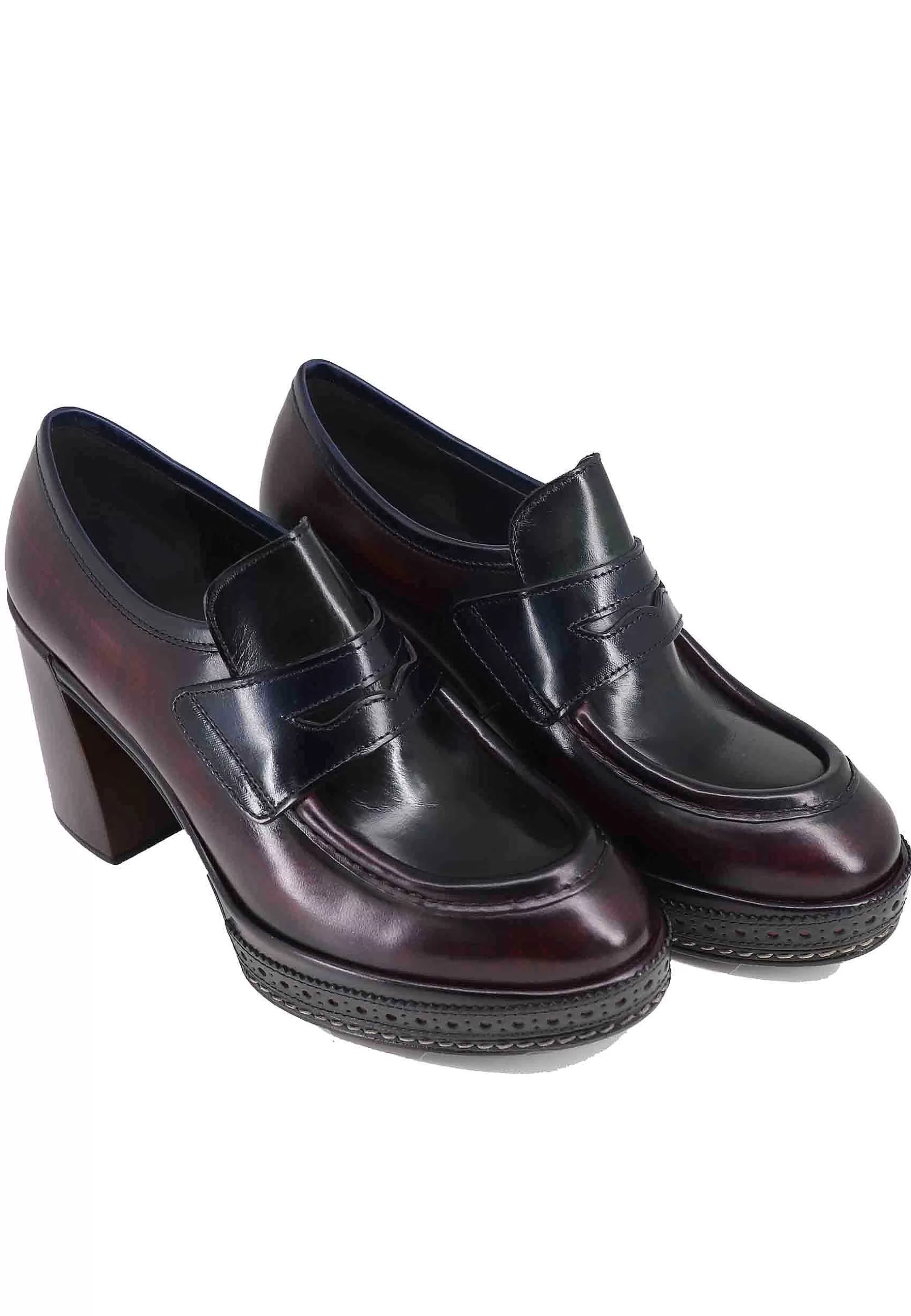 Mocassini Donna In Pelle Nera E Bordeaux Con Tacco Alto E Plateau*Pons Quintana Sale