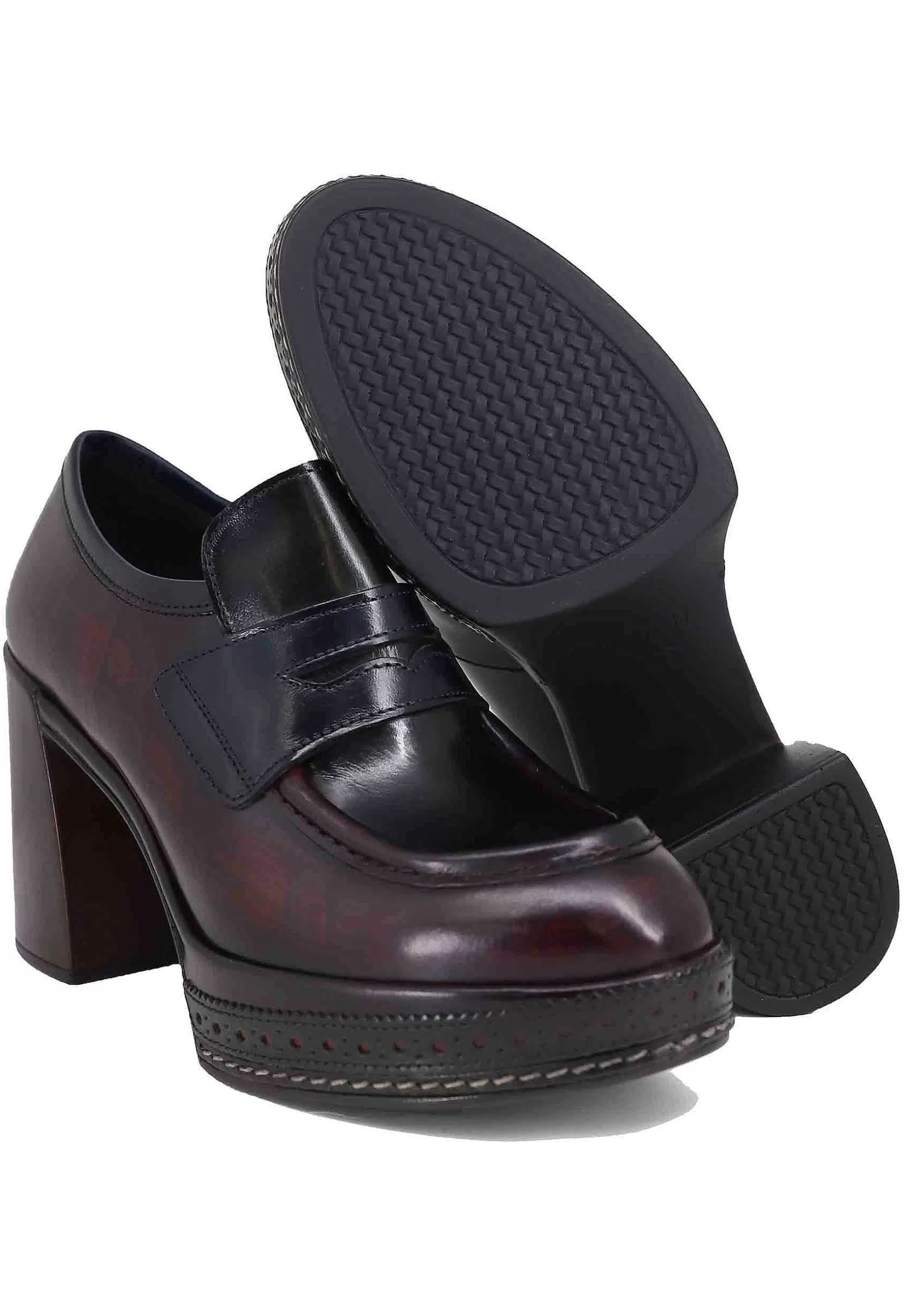 Mocassini Donna In Pelle Nera E Bordeaux Con Tacco Alto E Plateau*Pons Quintana Sale
