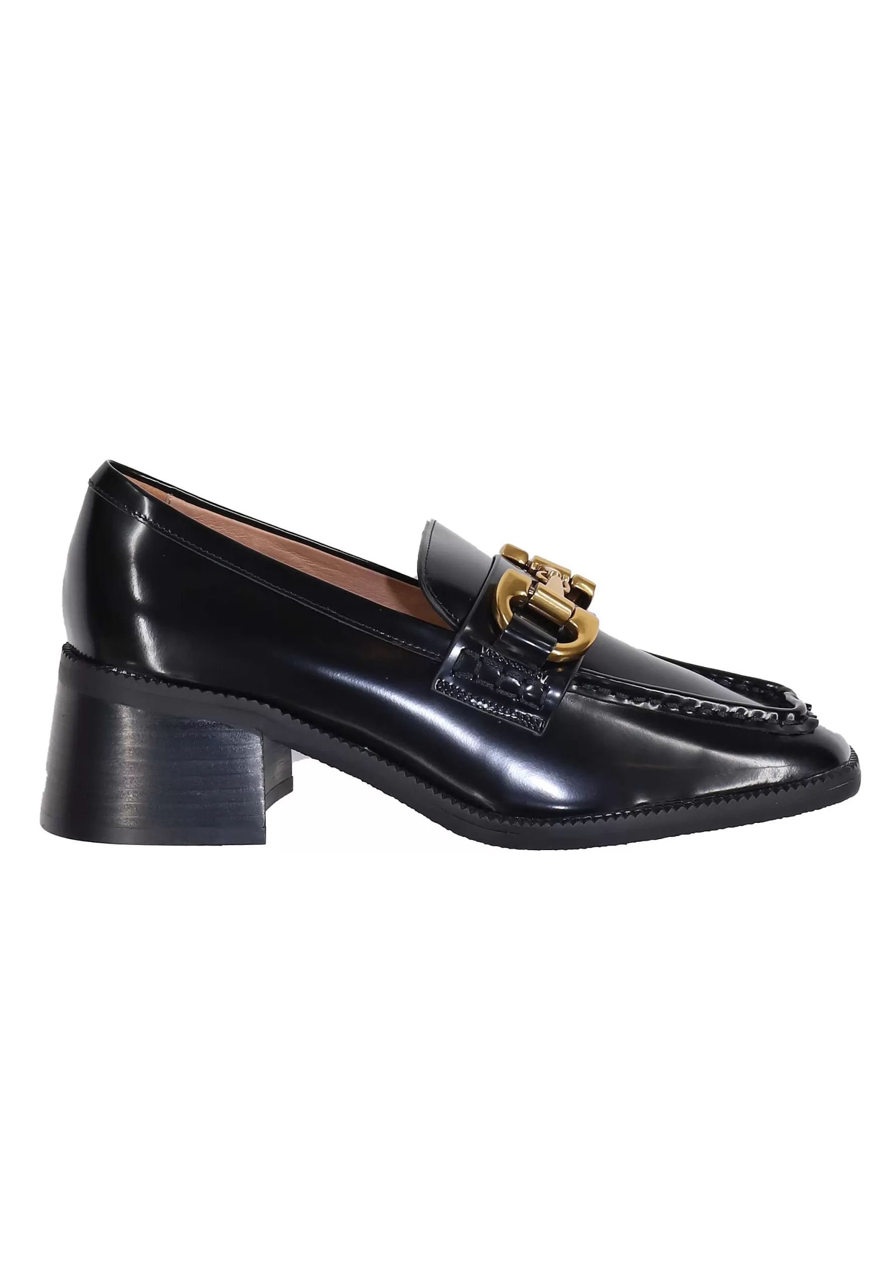 Mocassini Donna In Pelle Nera Lucida Con Morsetto In Oro Tiana*Bibi Lou Sale