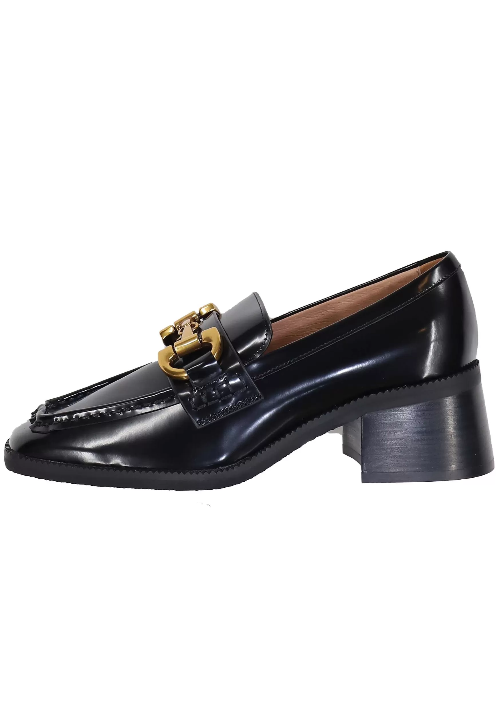 Mocassini Donna In Pelle Nera Lucida Con Morsetto In Oro Tiana*Bibi Lou Sale