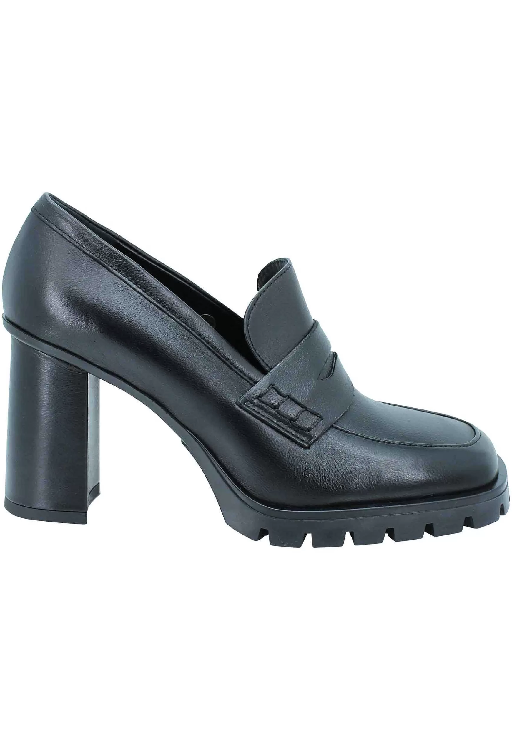 Mocassini Donna In Pelle Nera Tacco Alto Punta Quadra E Plateau*Lorenzo Mari Store