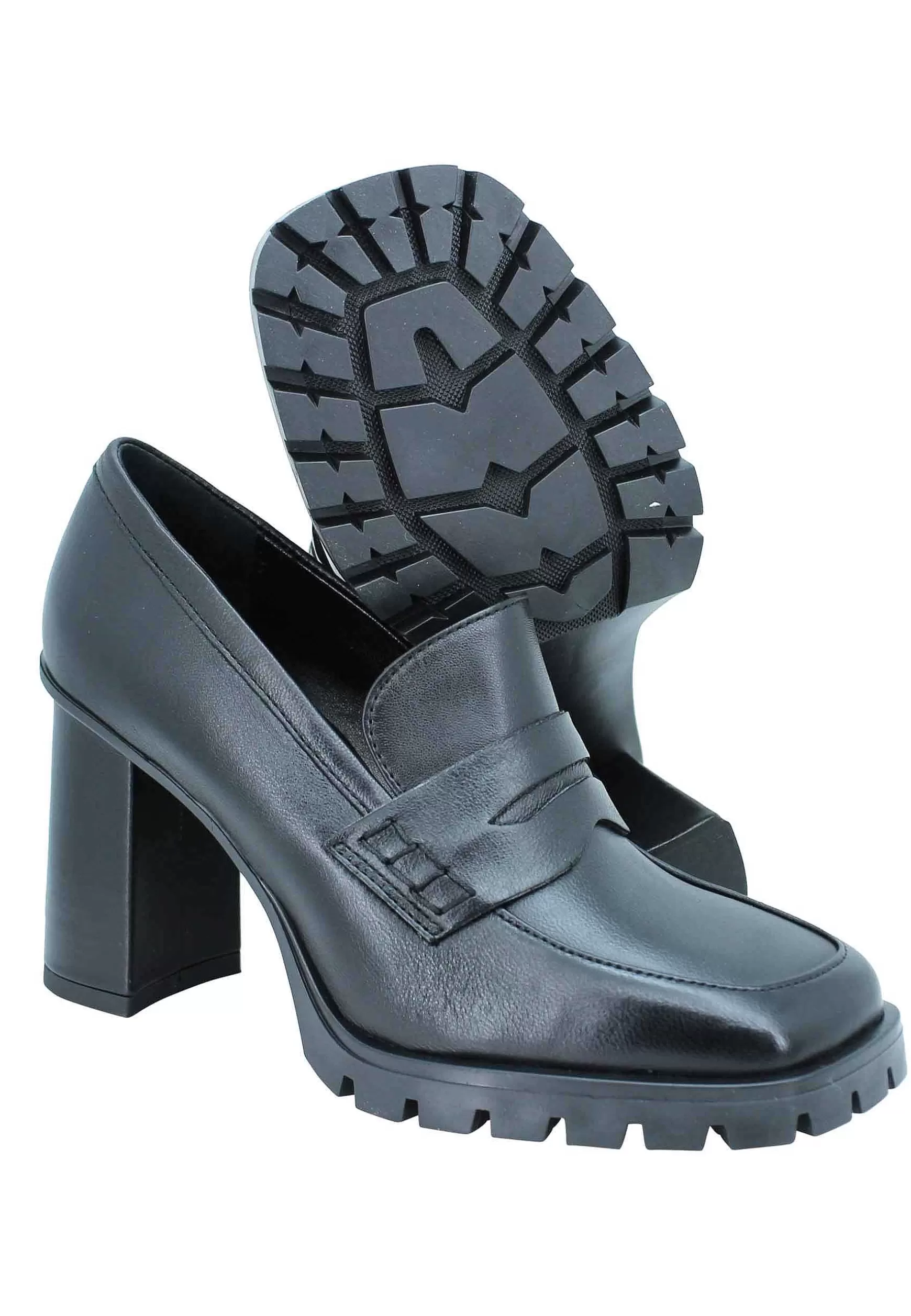 Mocassini Donna In Pelle Nera Tacco Alto Punta Quadra E Plateau*Lorenzo Mari Store