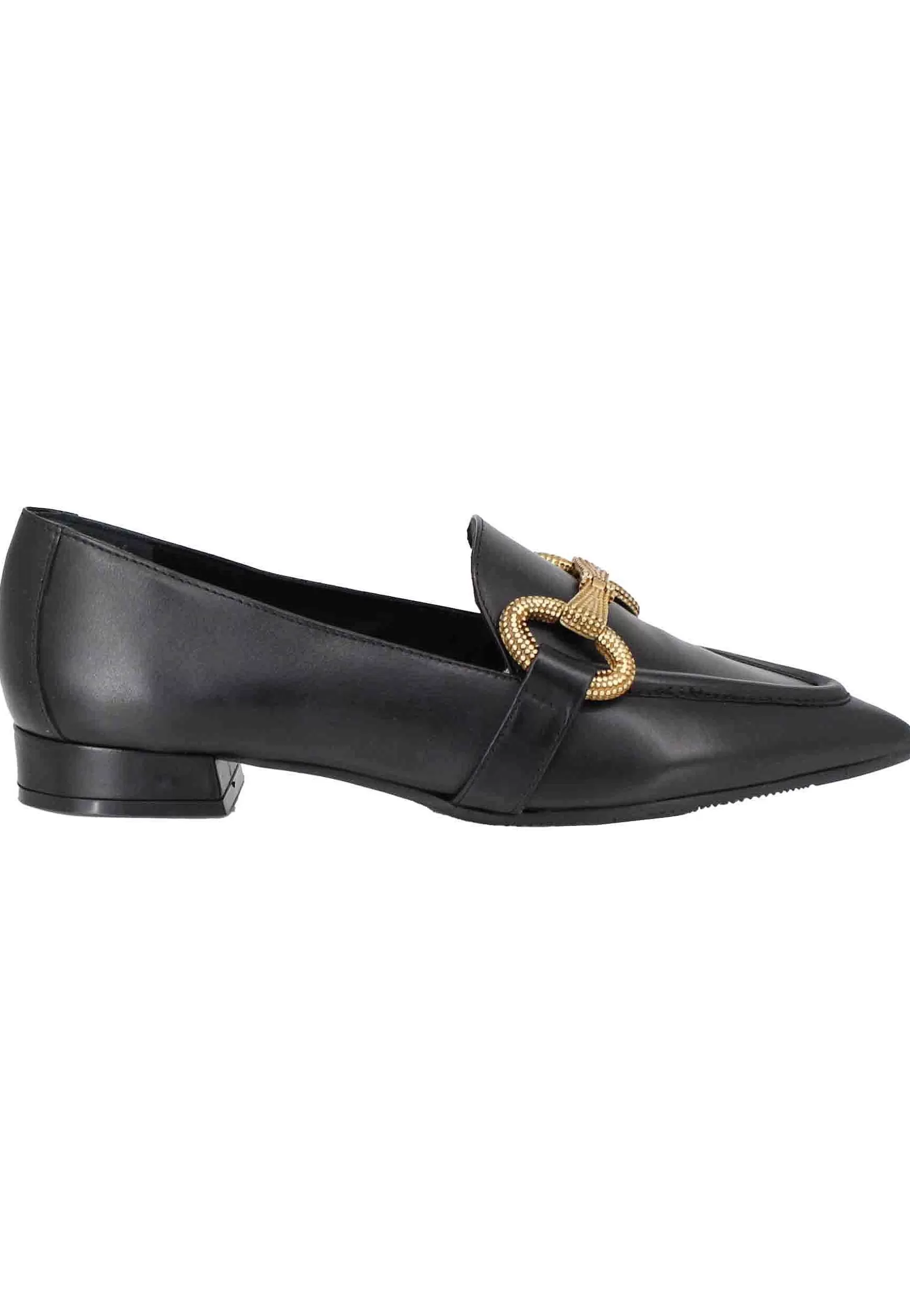 Mocassini Donna In Pelle Nera Tacco Basso Con Morsetto E Punta A Punta** Hot