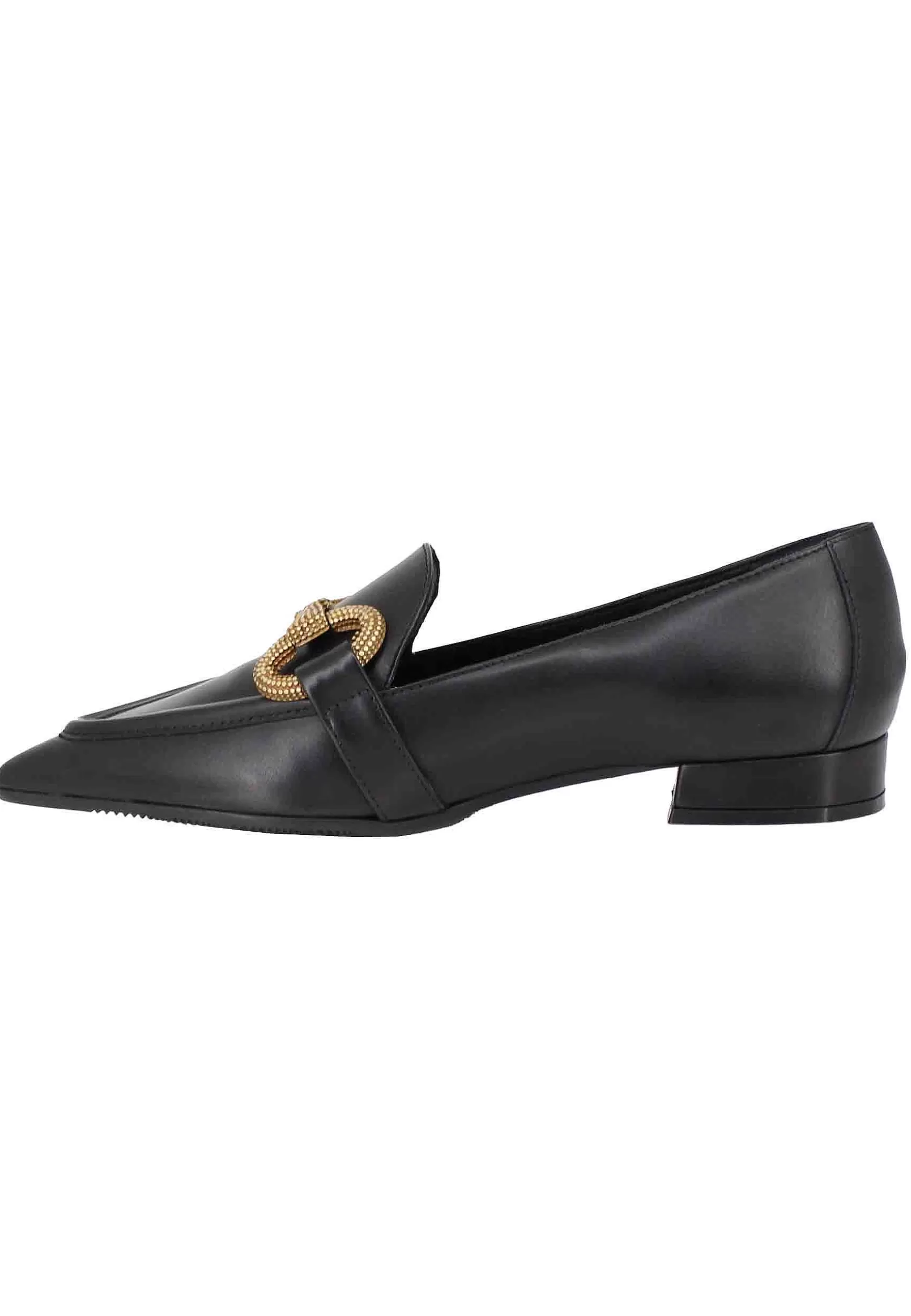 Mocassini Donna In Pelle Nera Tacco Basso Con Morsetto E Punta A Punta** Hot