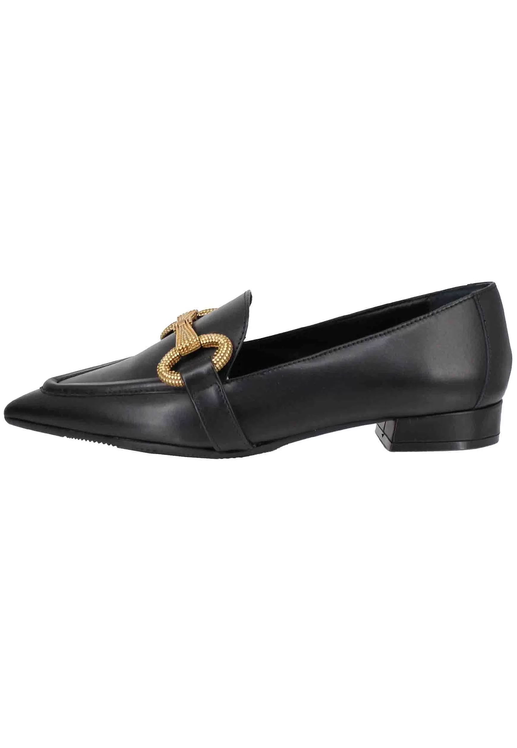 Mocassini Donna In Pelle Nera Tacco Basso Con Morsetto E Punta A Punta** Hot