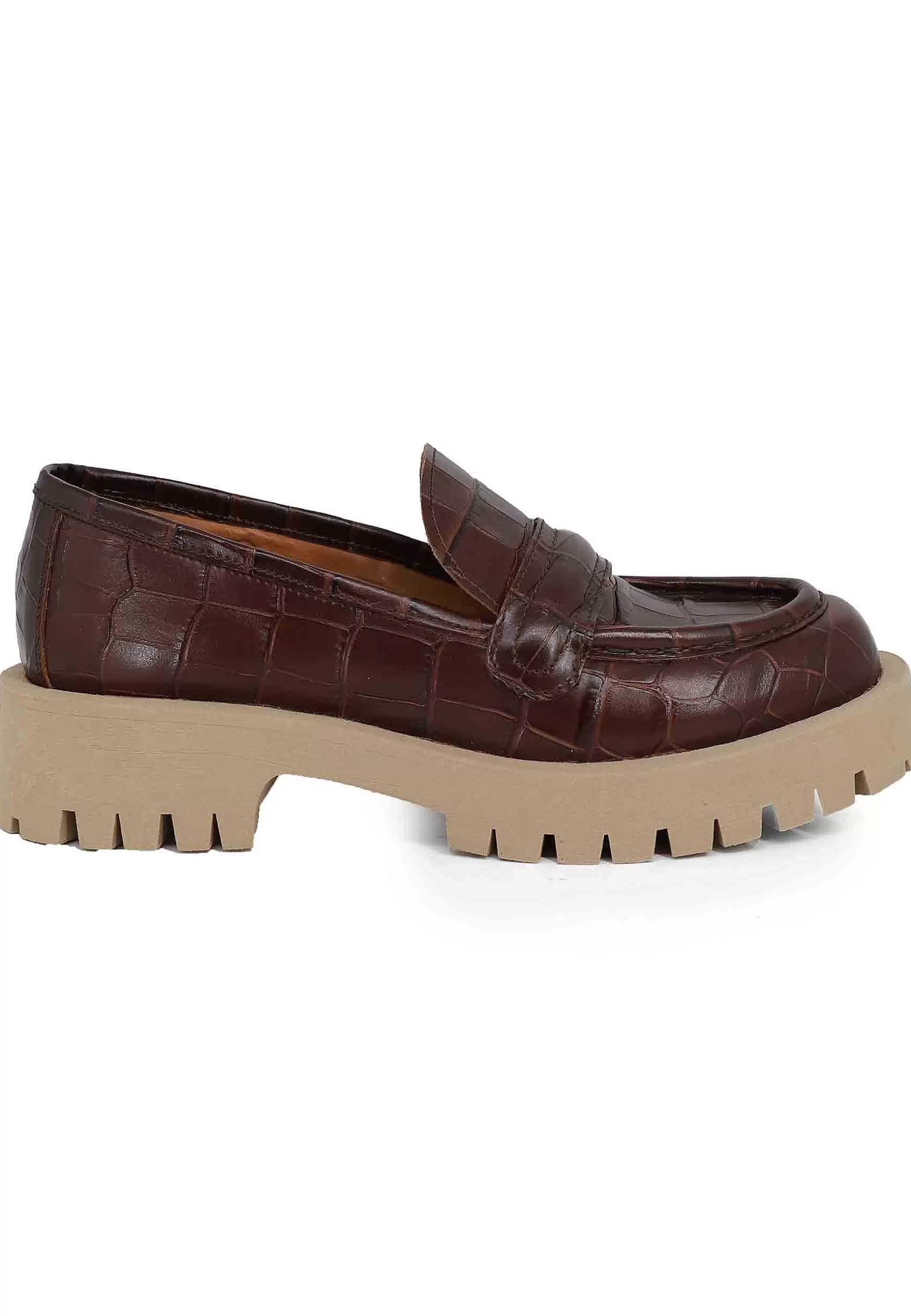 Mocassini Donna In Pelle Stampata Testa Di Moro Con Suola In Gomma Carrarmato** Store