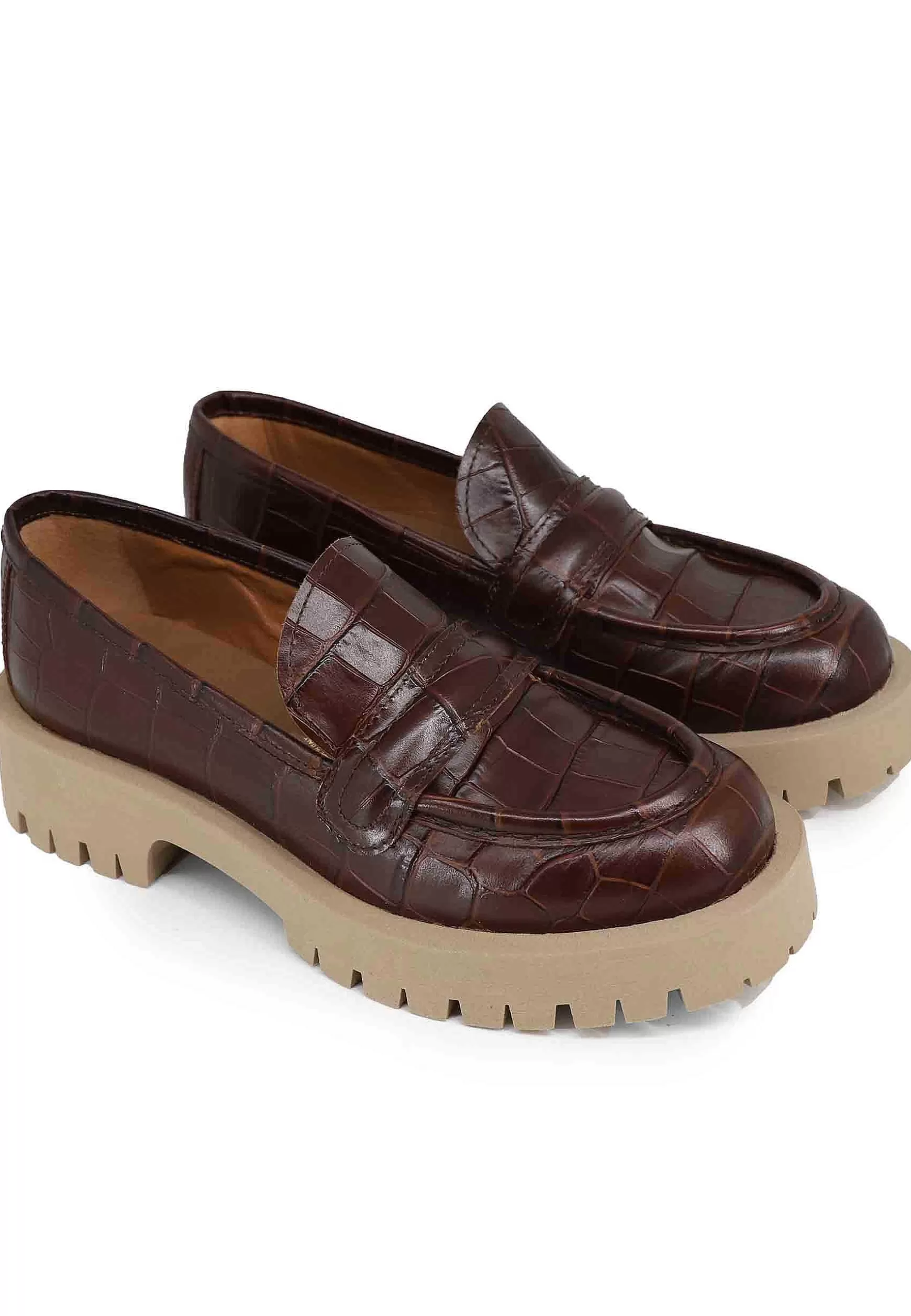 Mocassini Donna In Pelle Stampata Testa Di Moro Con Suola In Gomma Carrarmato** Store