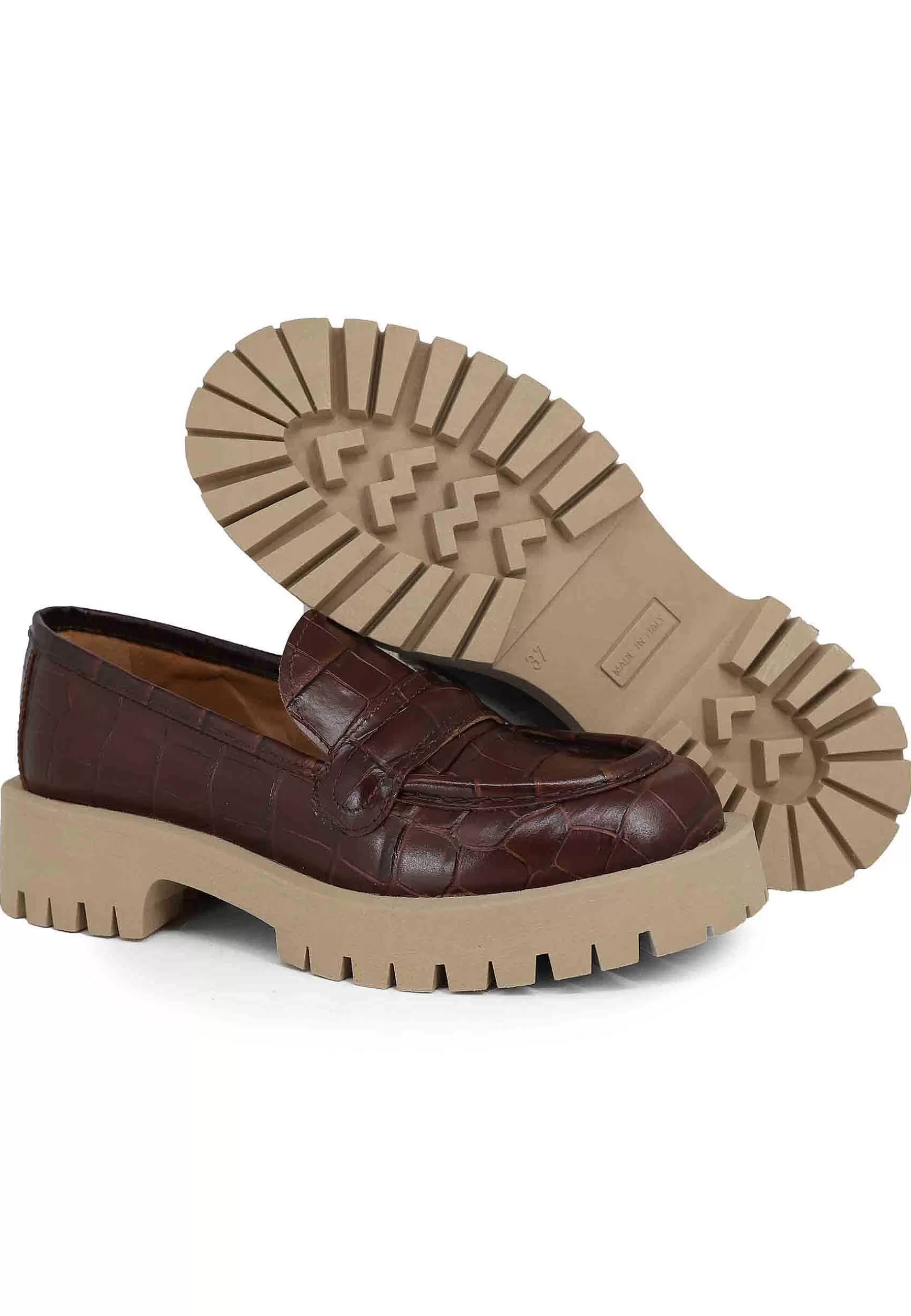 Mocassini Donna In Pelle Stampata Testa Di Moro Con Suola In Gomma Carrarmato** Store