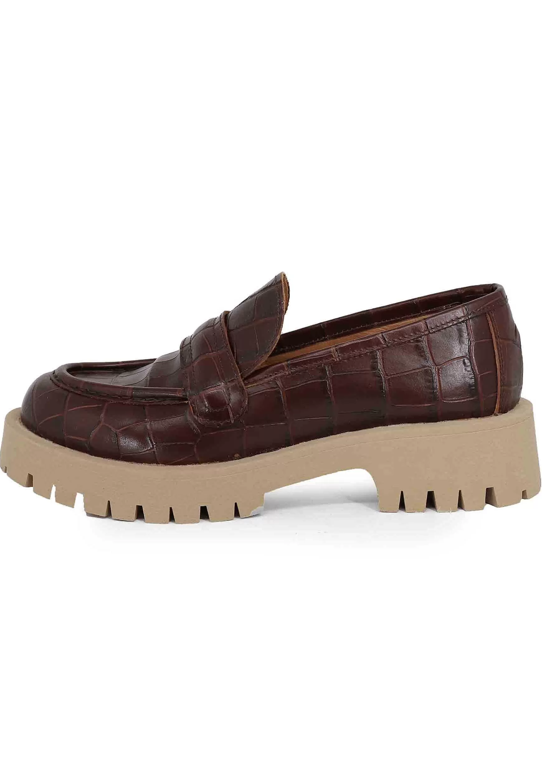 Mocassini Donna In Pelle Stampata Testa Di Moro Con Suola In Gomma Carrarmato** Store
