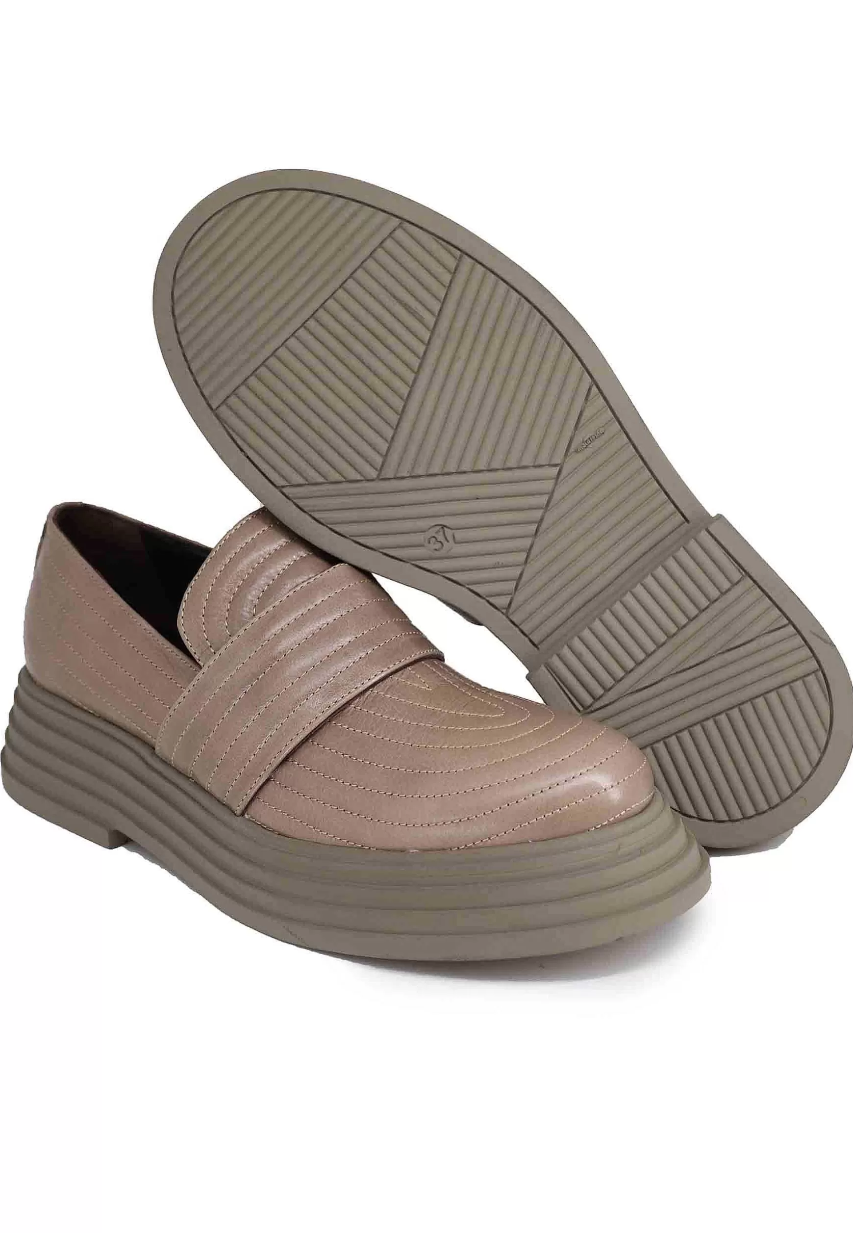 Mocassini Donna In Pelle Taupe Con Cuciture E Suola In Gomma*Laura Bellariva Hot