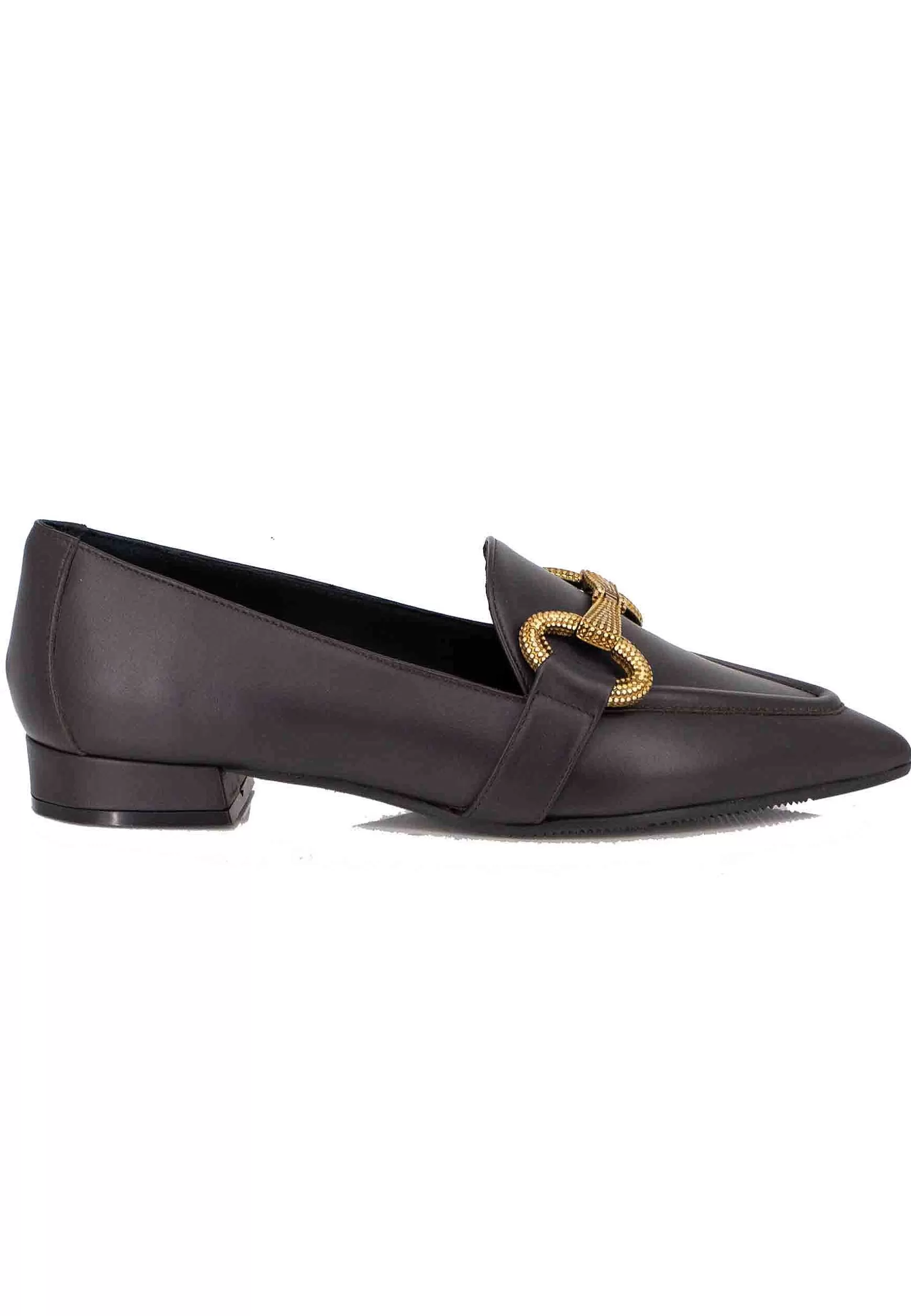 Mocassini Donna In Pelle Testa Di Moro Tacco Basso Con Morsetto E Punta A Punta** Discount