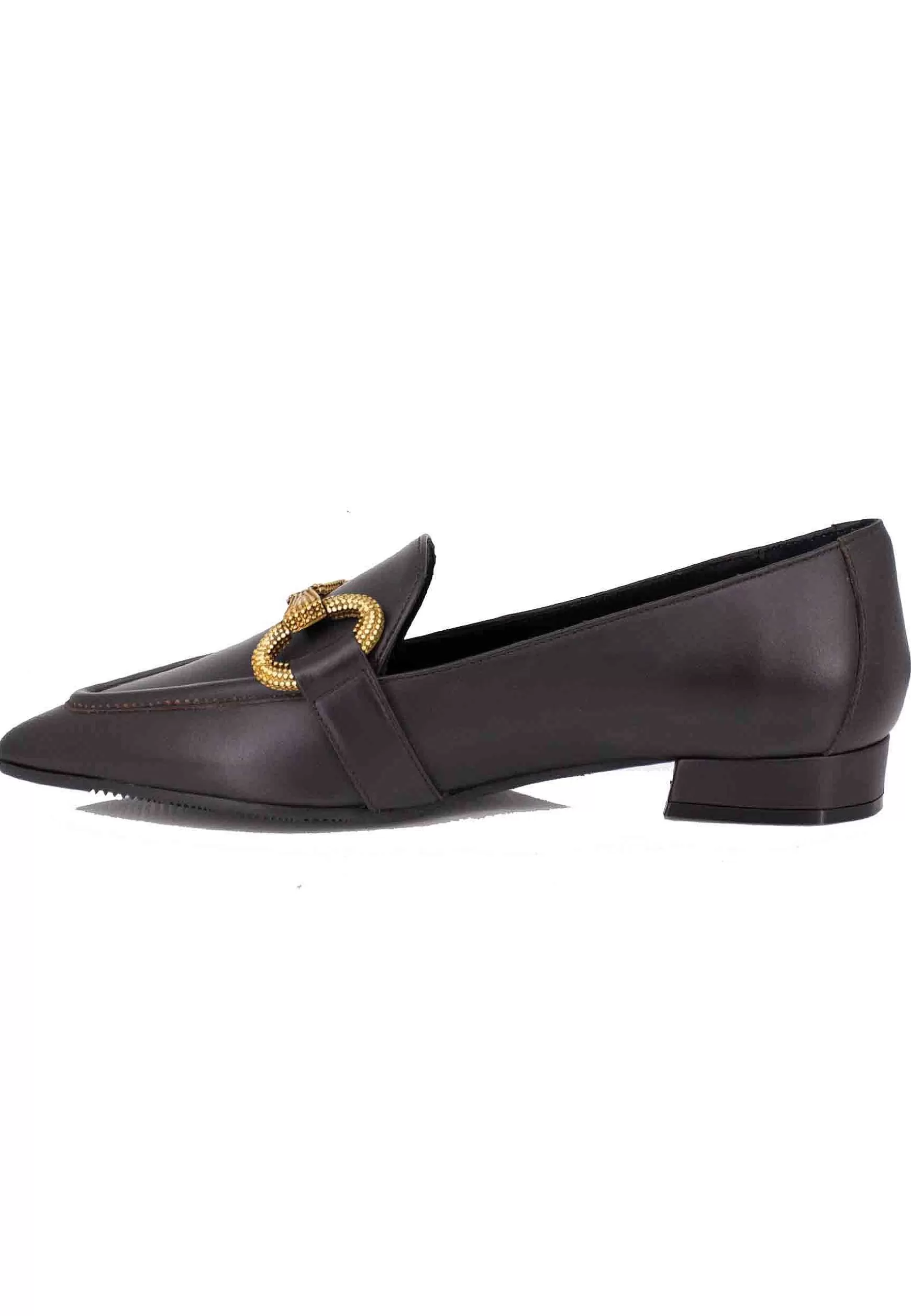 Mocassini Donna In Pelle Testa Di Moro Tacco Basso Con Morsetto E Punta A Punta** Discount