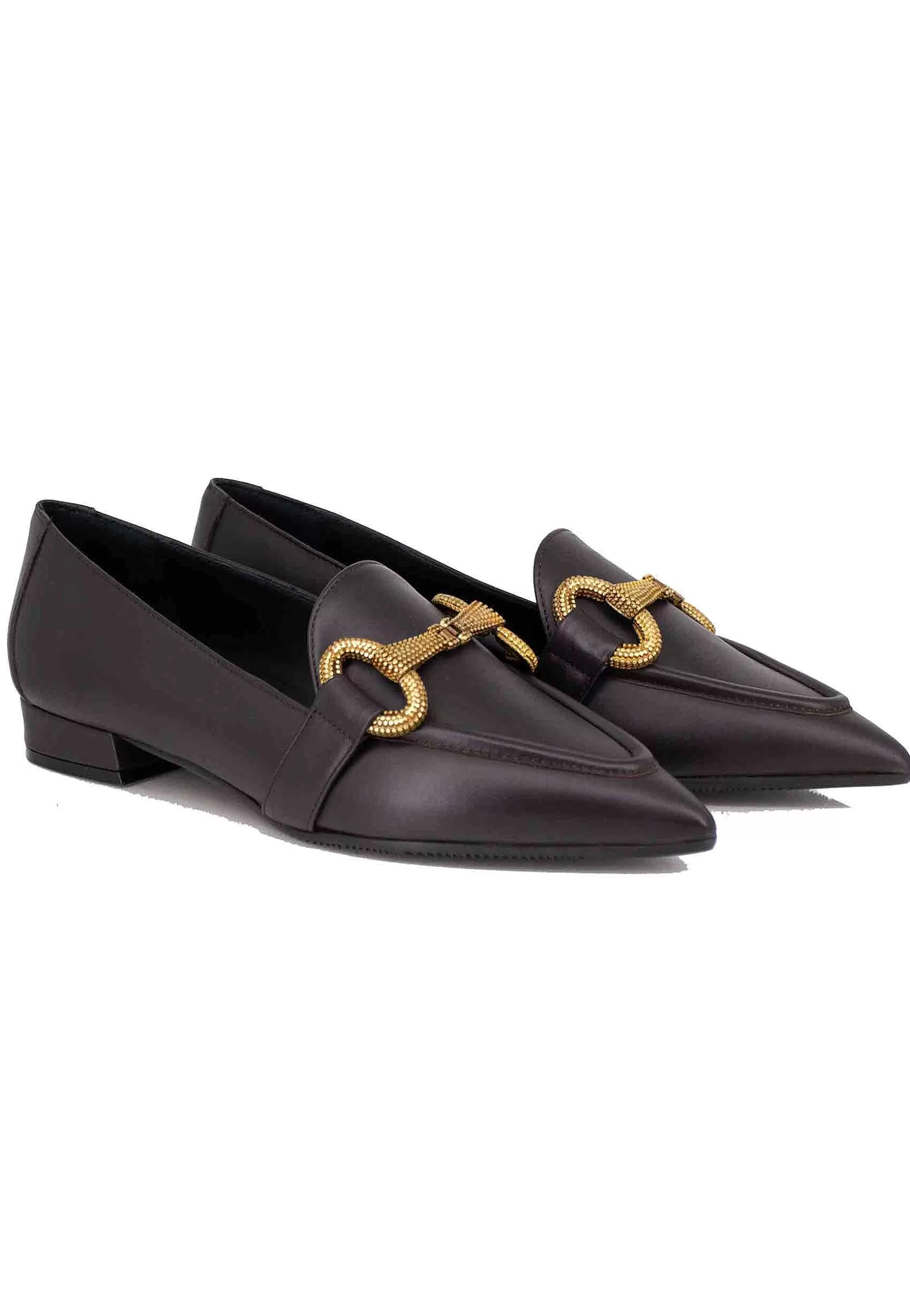 Mocassini Donna In Pelle Testa Di Moro Tacco Basso Con Morsetto E Punta A Punta** Discount