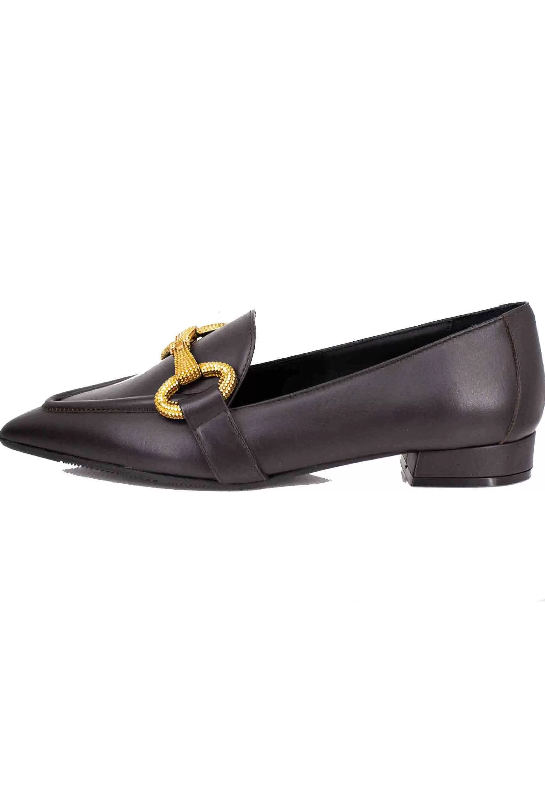 Mocassini Donna In Pelle Testa Di Moro Tacco Basso Con Morsetto E Punta A Punta** Discount