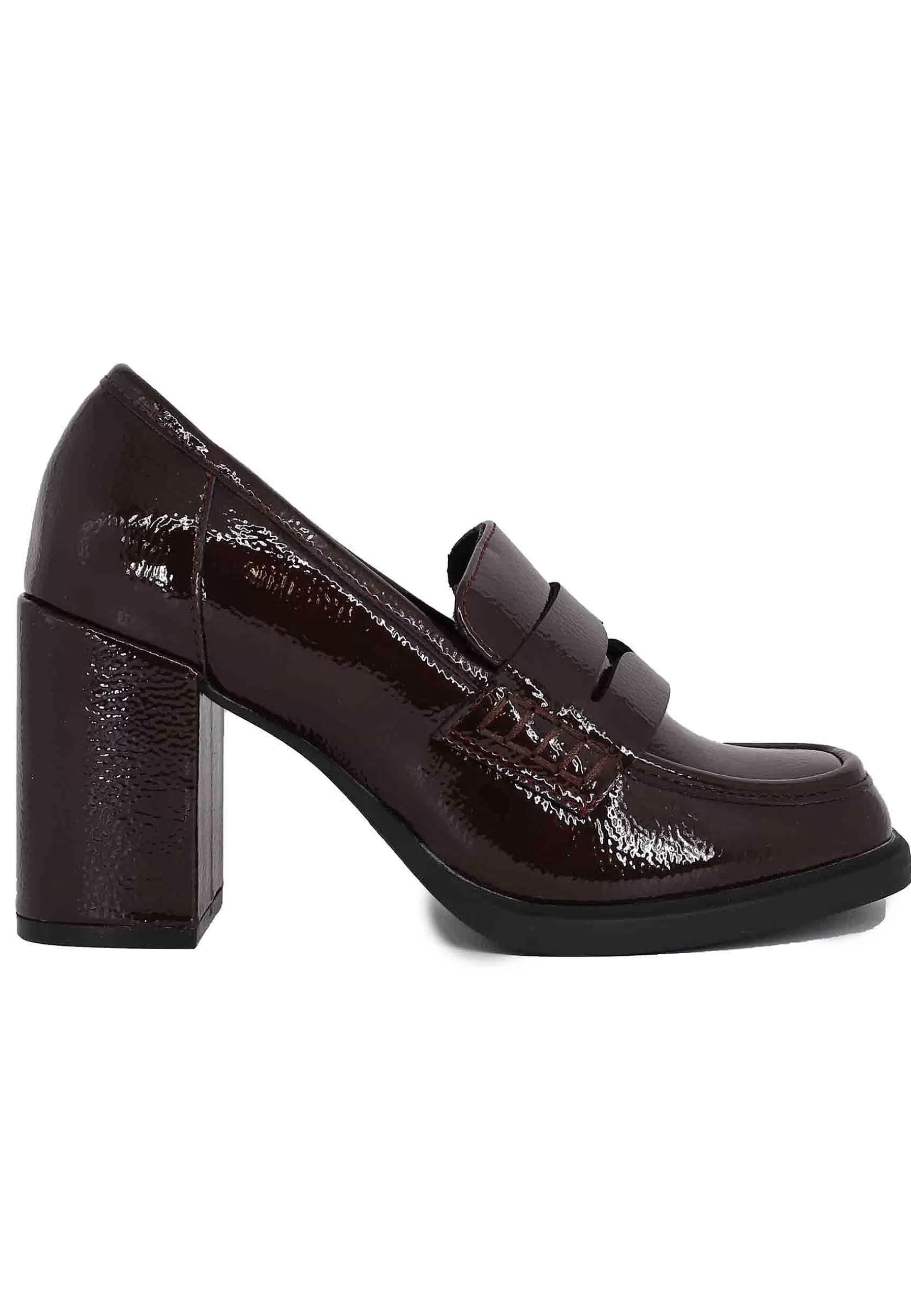 Mocassini Donna In Vernice Bordeaux Con Tacco Alto E Punta Tonda*Exe Sale
