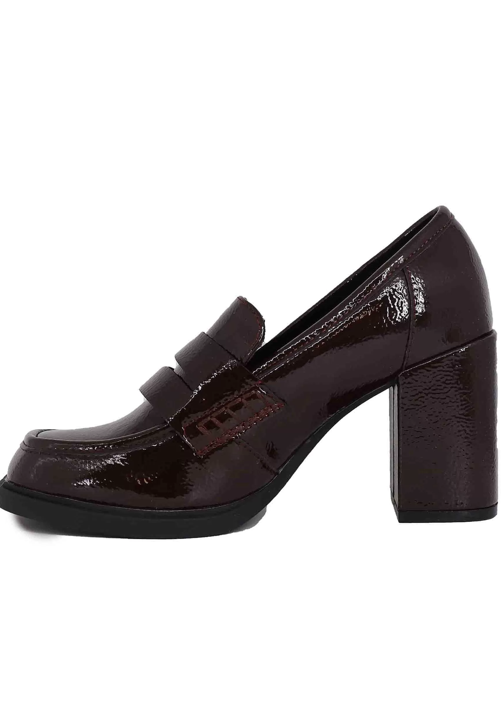 Mocassini Donna In Vernice Bordeaux Con Tacco Alto E Punta Tonda*Exe Sale