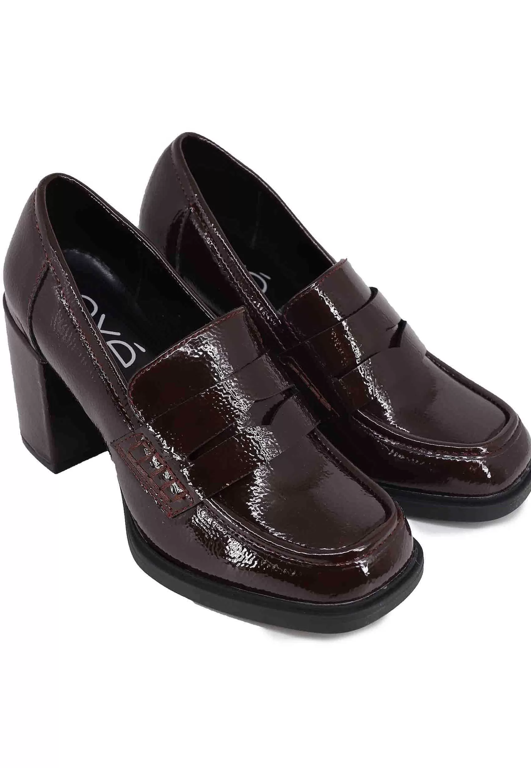 Mocassini Donna In Vernice Bordeaux Con Tacco Alto E Punta Tonda*Exe Sale