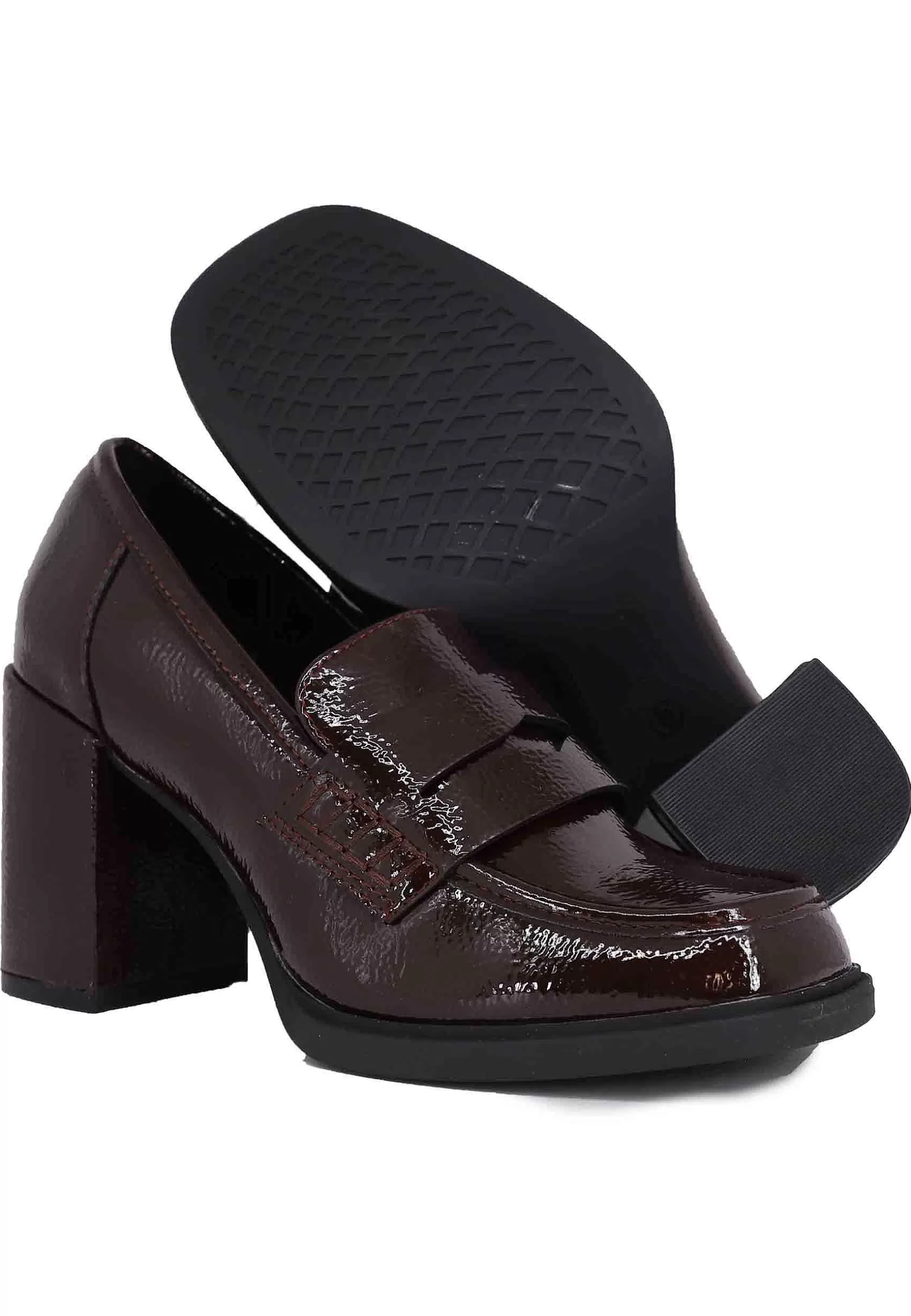Mocassini Donna In Vernice Bordeaux Con Tacco Alto E Punta Tonda*Exe Sale